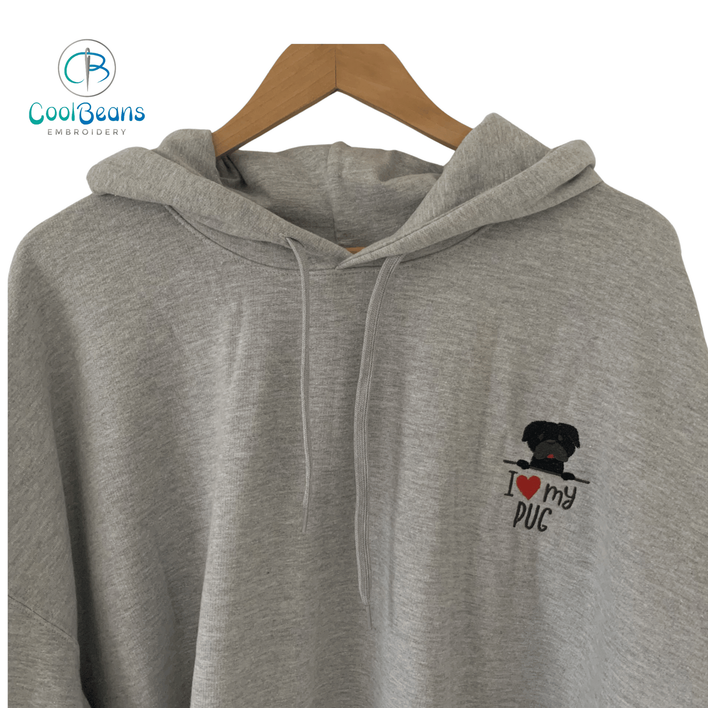 Pug Dog Embroidered Personalised Hoodie