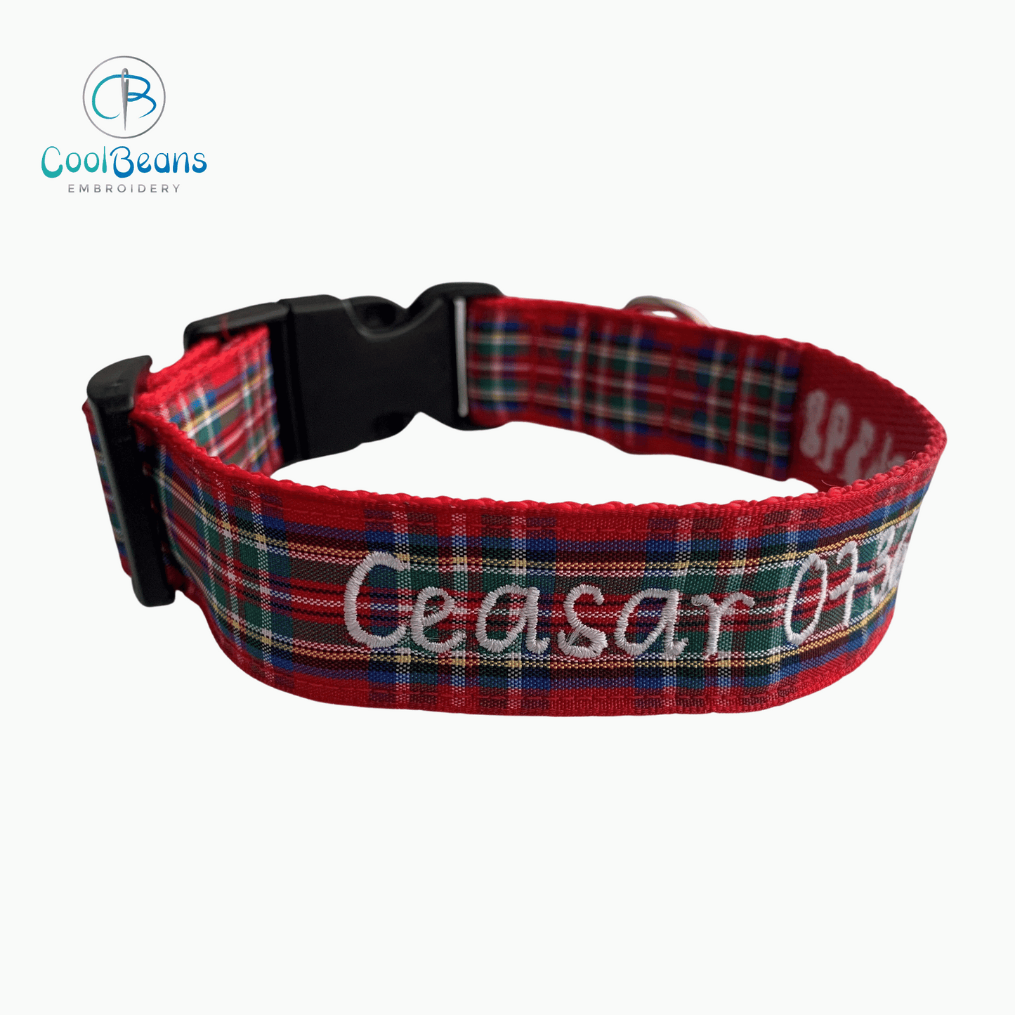 Dog Collar - Red Tartan - Handcrafted - Personalised - 25mm