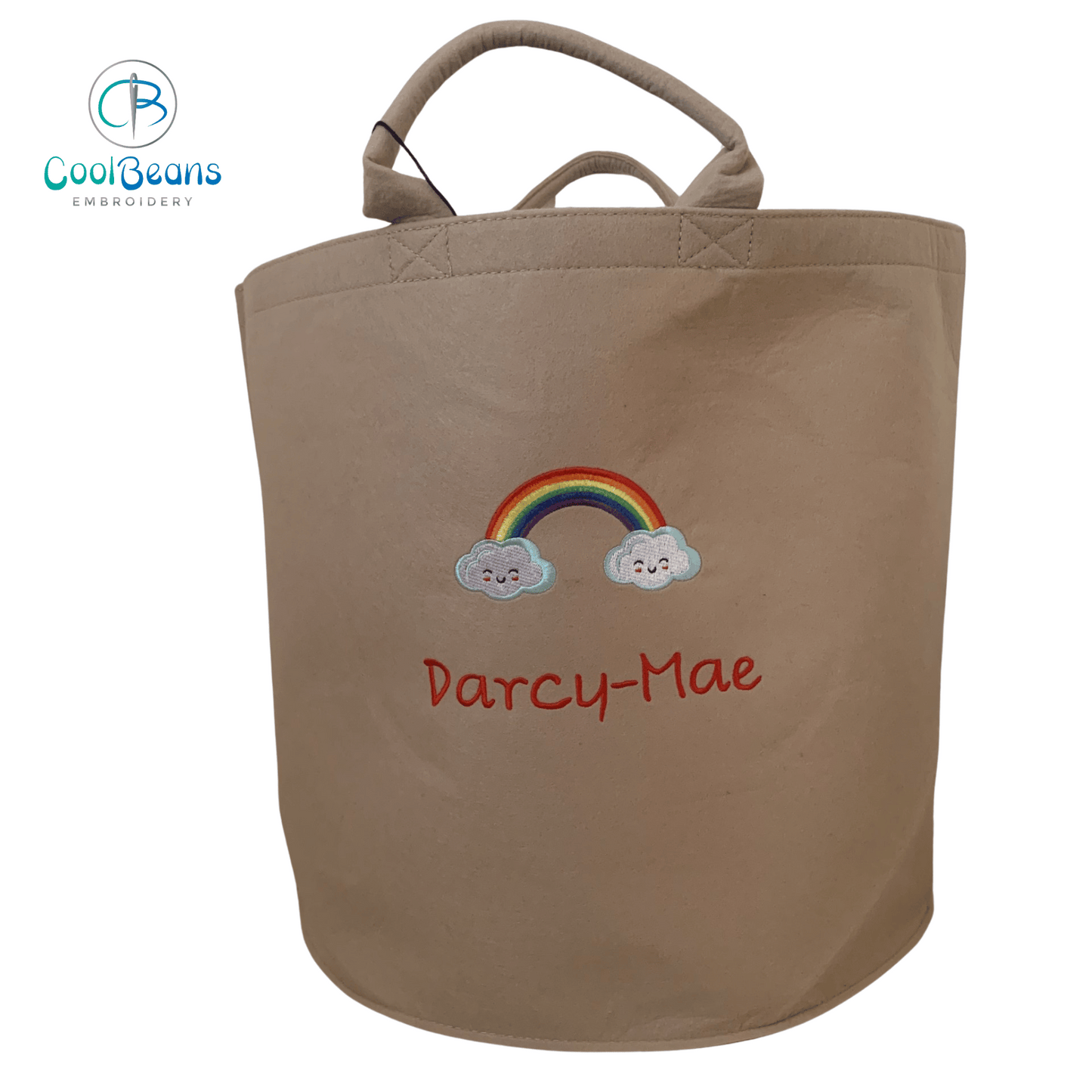 Rainbow Clouds Felt Trug - Toy Storage Tub - Personalised