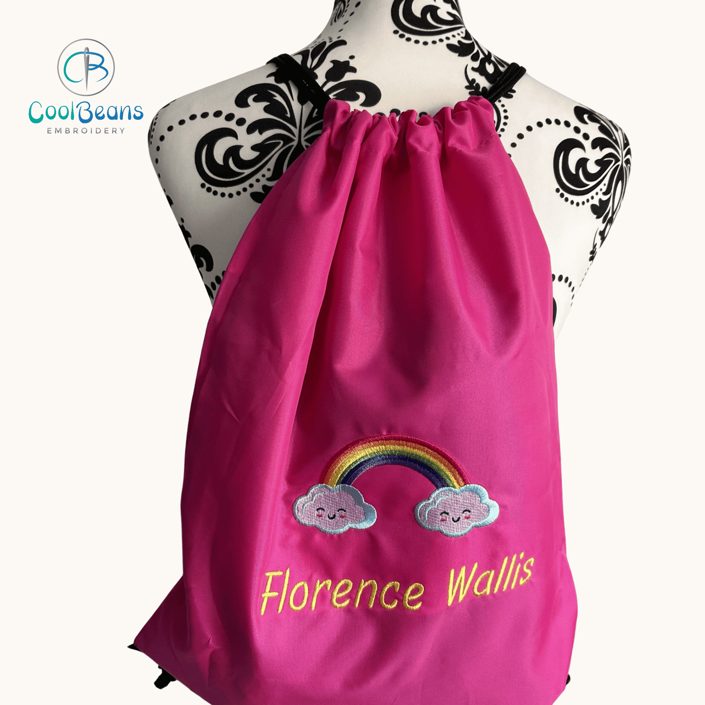 Rainbow Clouds Drawstring Gym Bag - Personalised