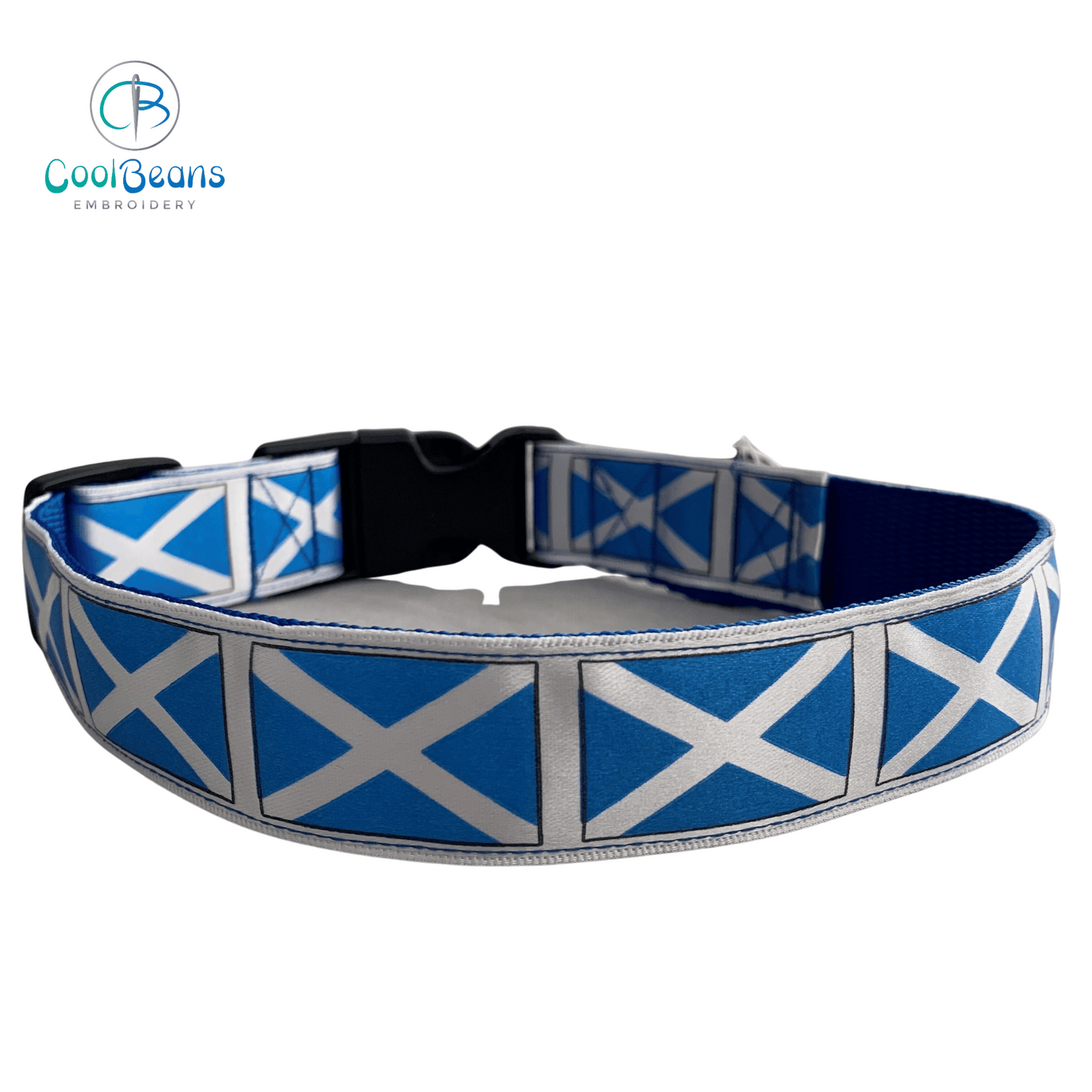 Dog Collar - Scotland Flag - Handcrafted - Personalised - 25mm Width - Cool Beans Embroidery & Personalisation