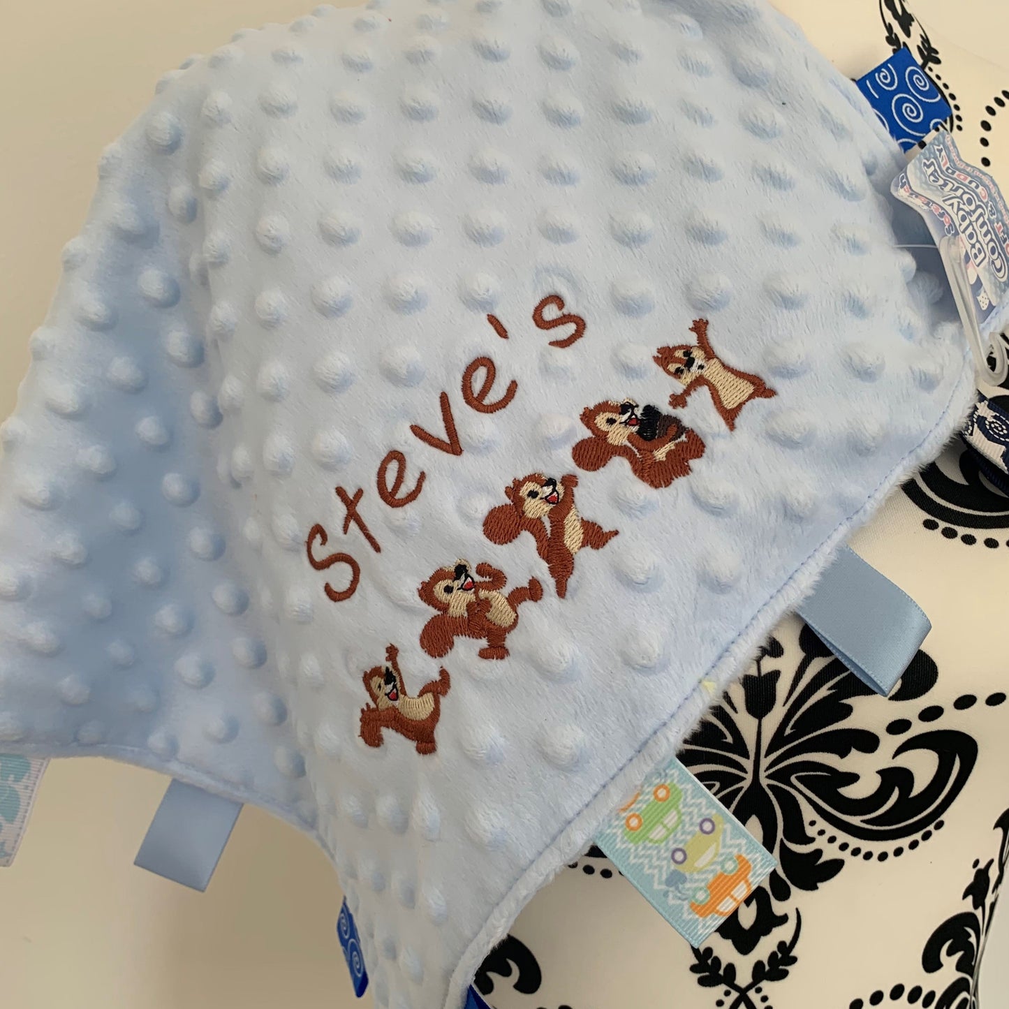 Squirrels - Baby Bubble Taggy Blanket / Satin Comforter - Personalised - Cool Beans Embroidery & Personalisation