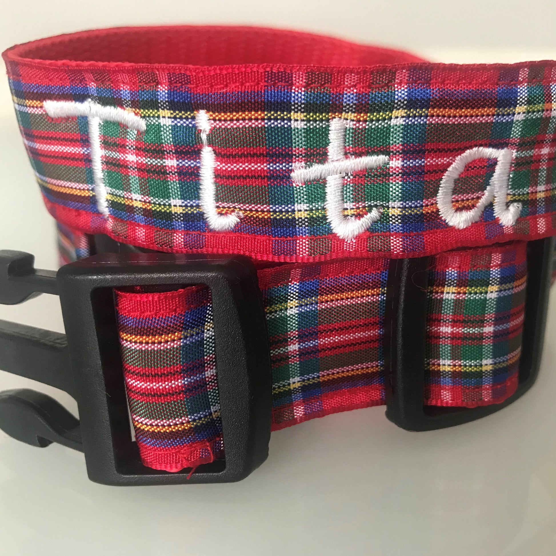 Dog Collar - Red Tartan - Handcrafted - Personalised - 25mm