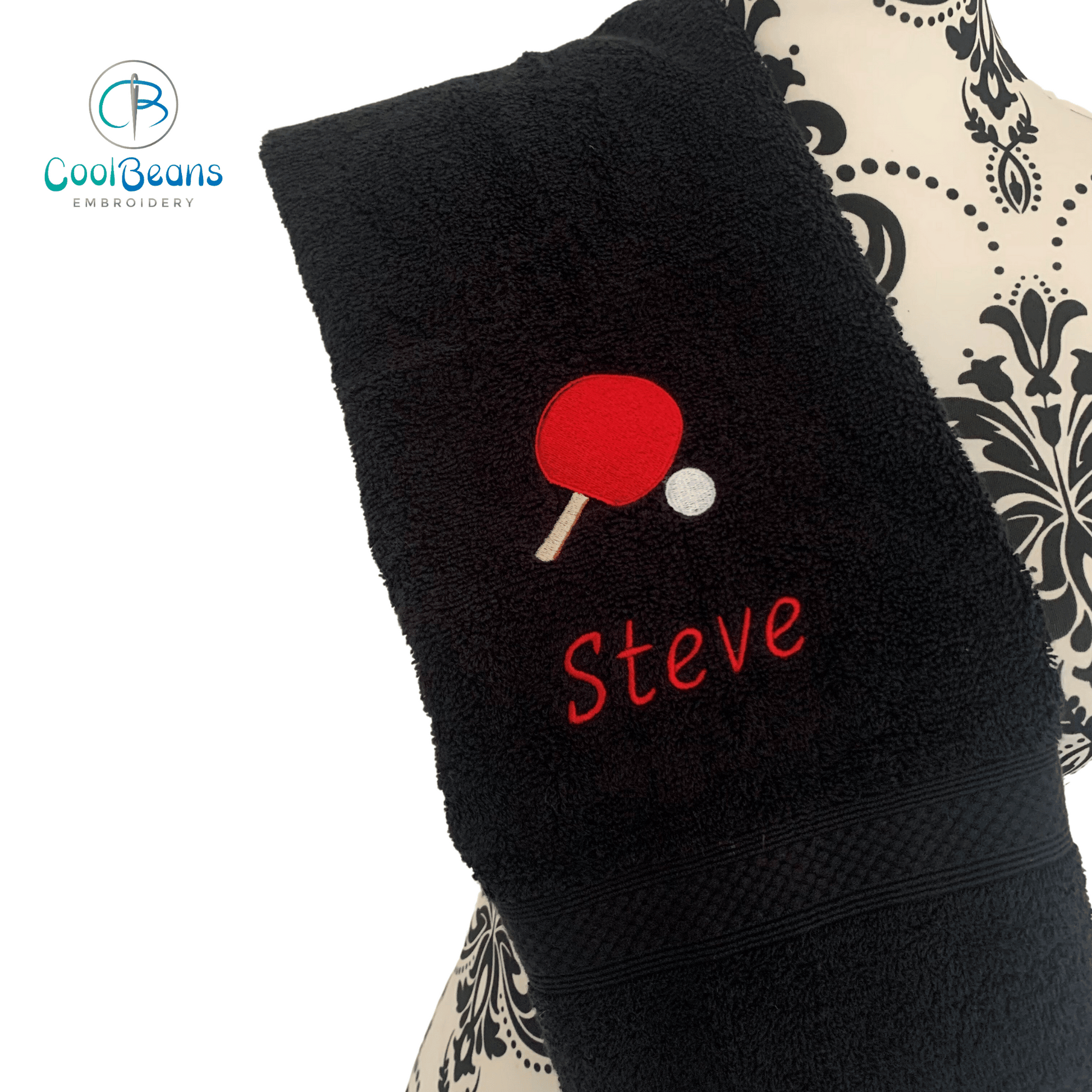 Table Tennis Towels - Personalised - Black