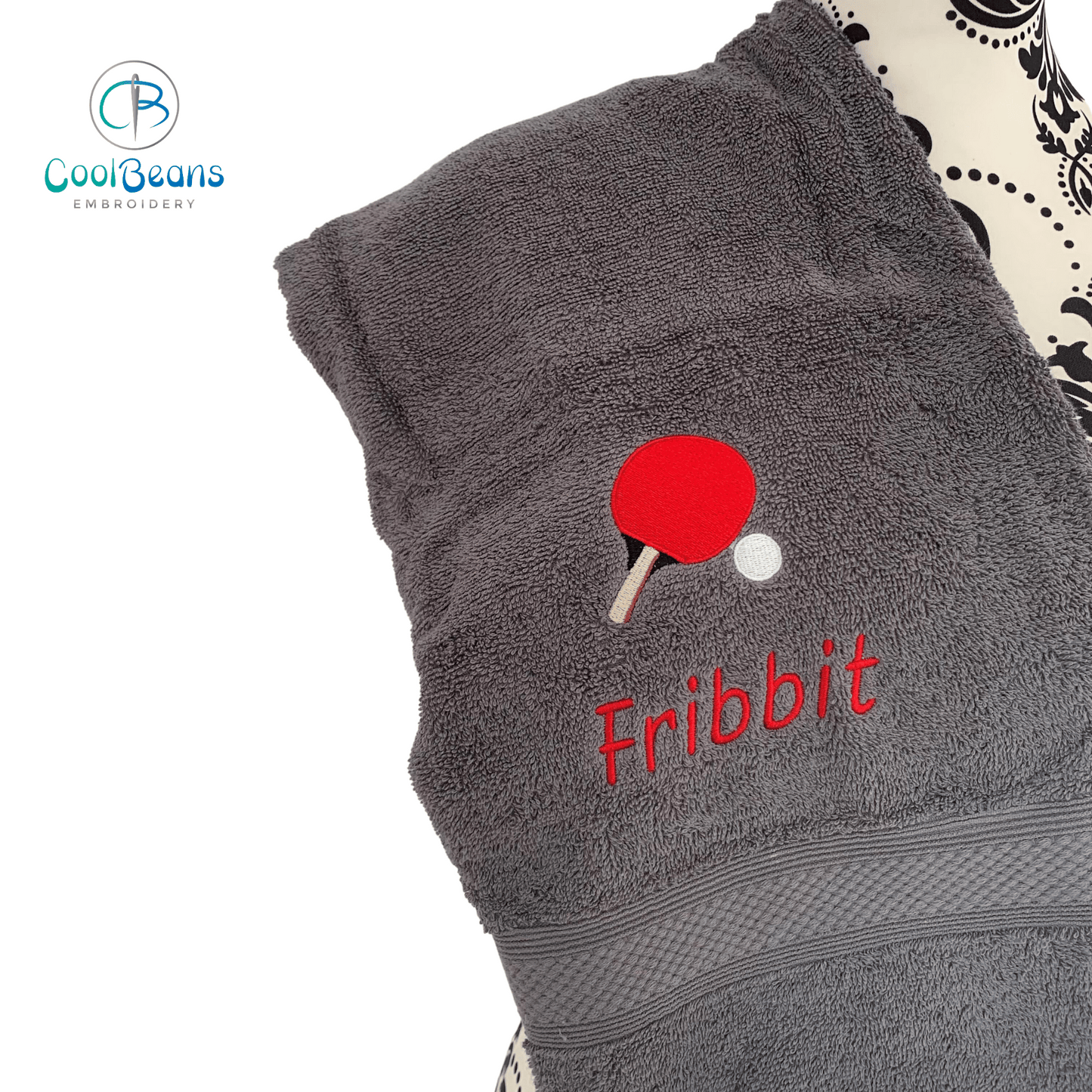 Table Tennis Embroidered Towels - Charcoal Grey