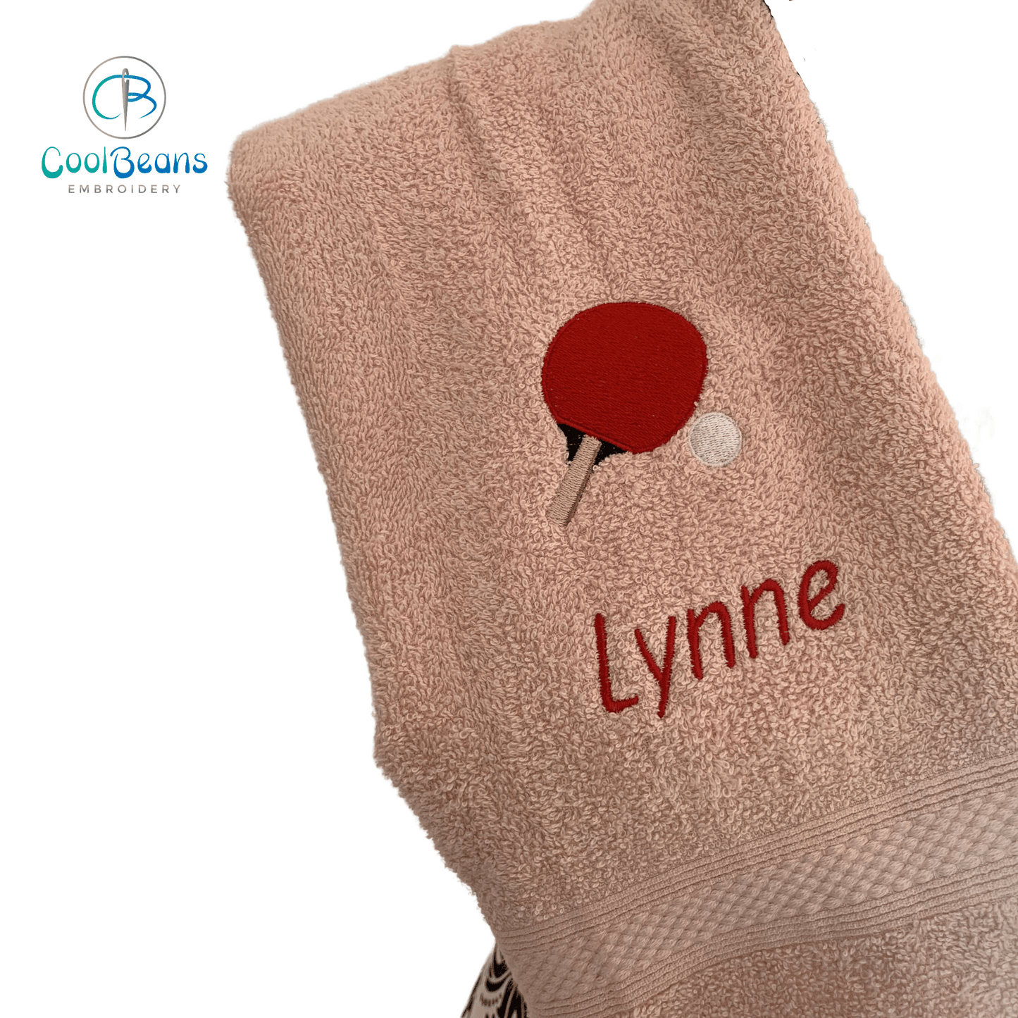 Table Tennis Embroidered Personalised Towel - Dusky Pink