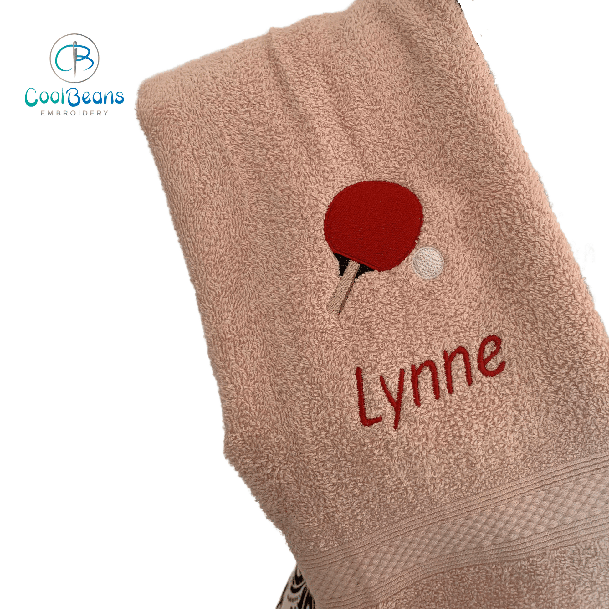 Table Tennis Embroidered Personalised Towel - Dusky Pink