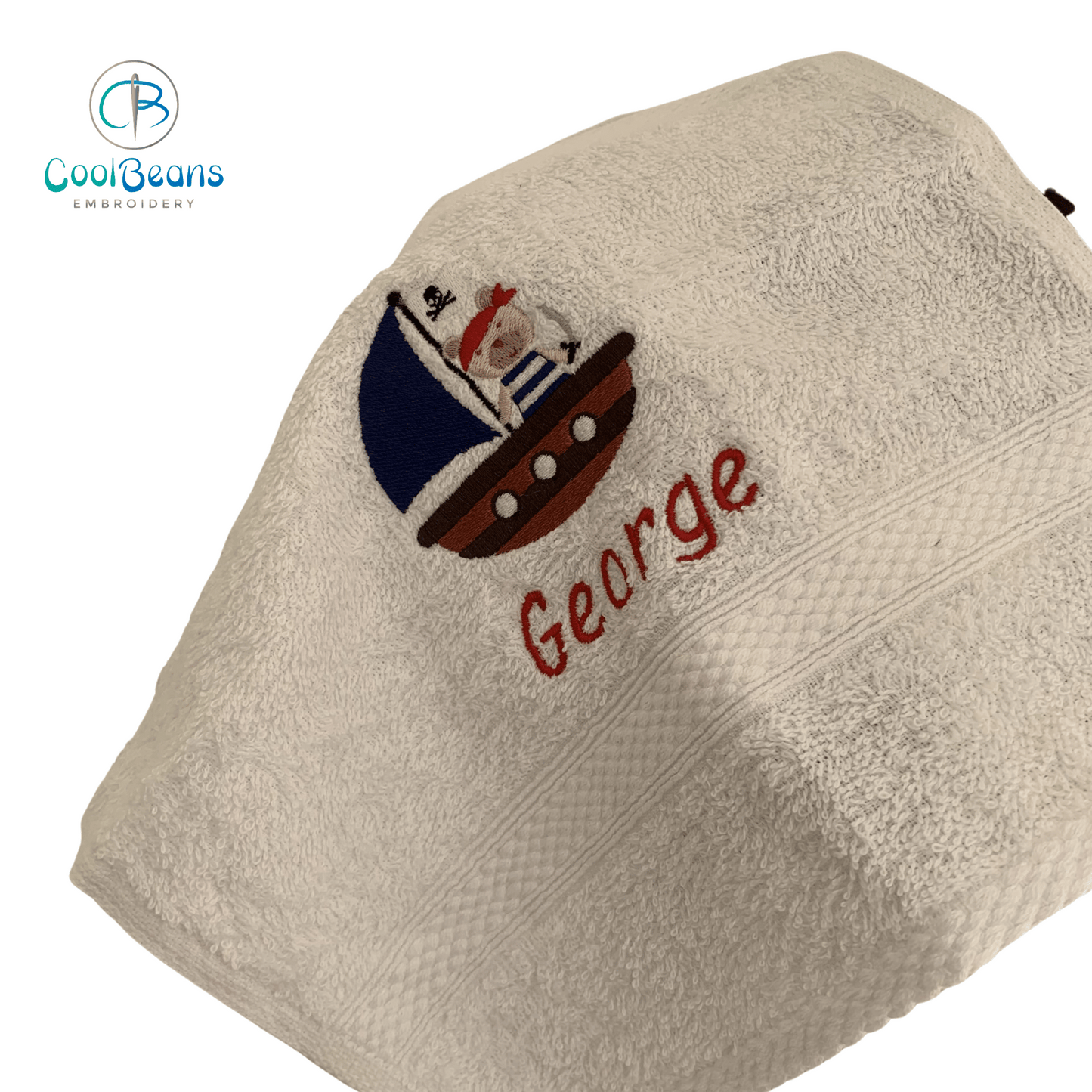 Teddy Pirate Embroidered Personalised Towel - Face Cloth White