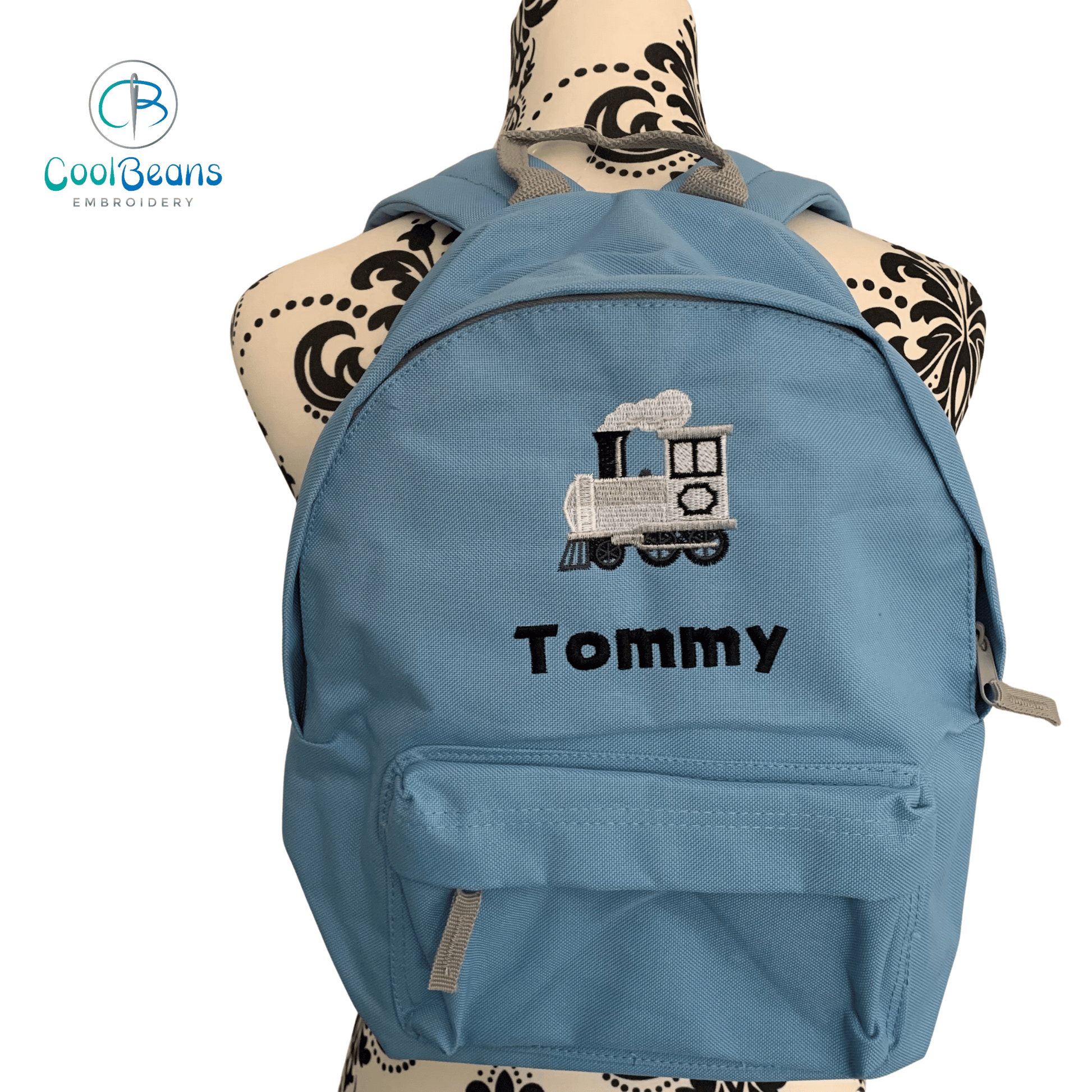 Train Embroidered Personalised 9L Rucksack Backpack - Sky Blue