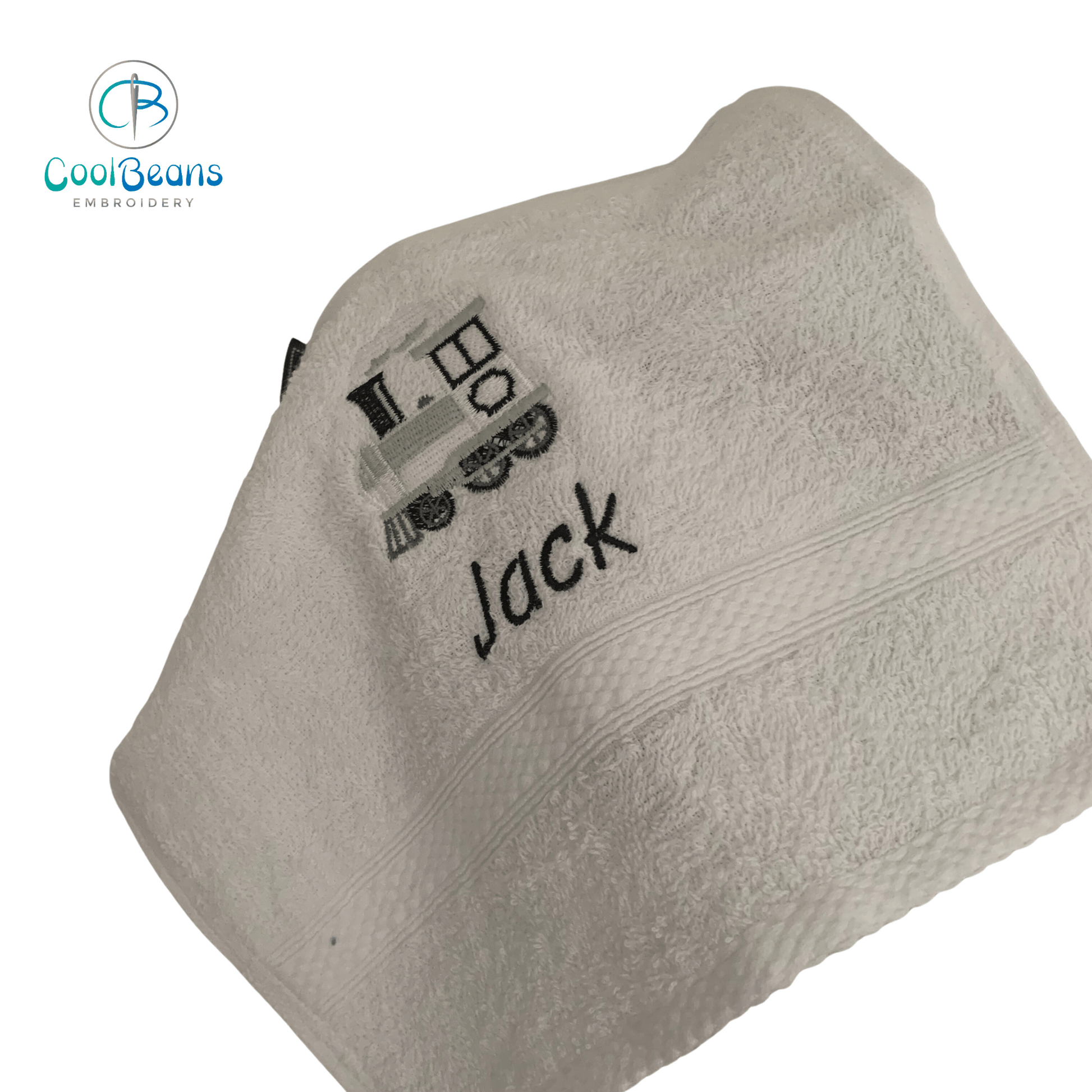 Train Embroidered Personalised Towel - White Face Cloth