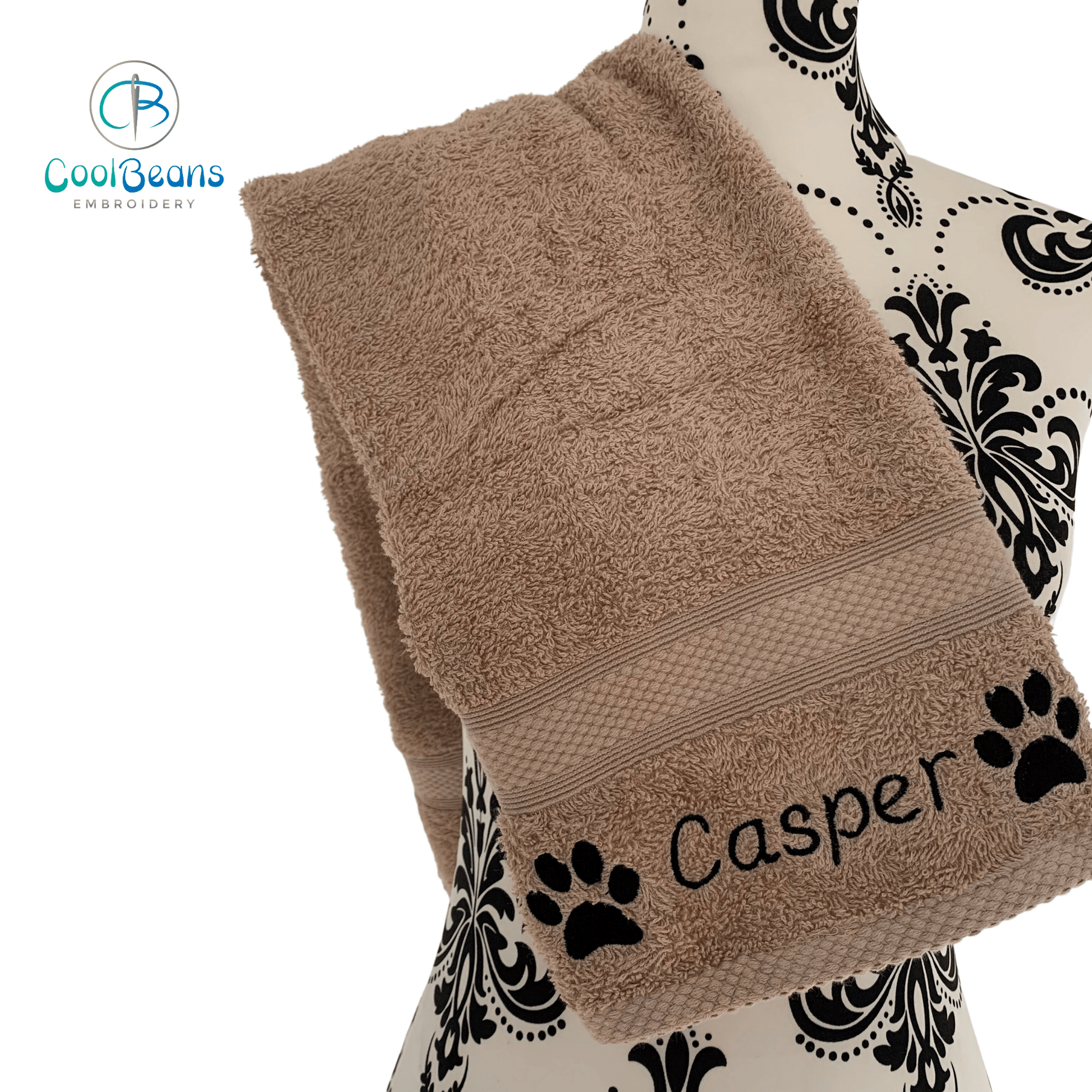 Paws embroidered Personalised Towel - Latte