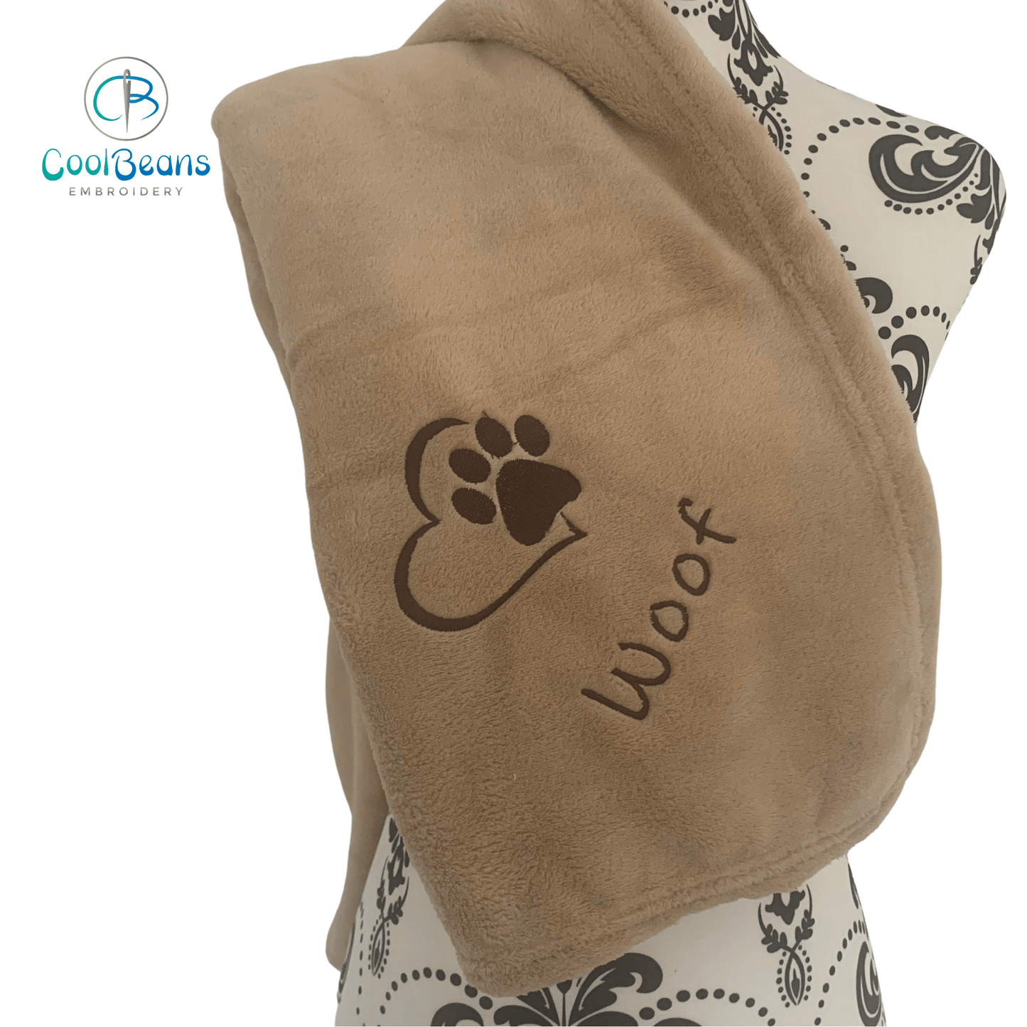 Pet Fleece Blanket - Heart & Paw - Personalised in Corner - Cool Beans Embroidery & Personalisation