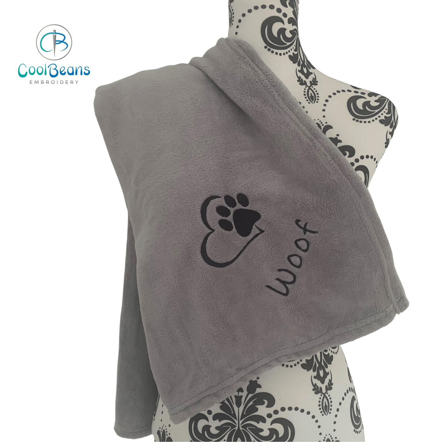 Pet Fleece Blanket - Heart & Paw - Personalised in Corner - Cool Beans Embroidery & Personalisation