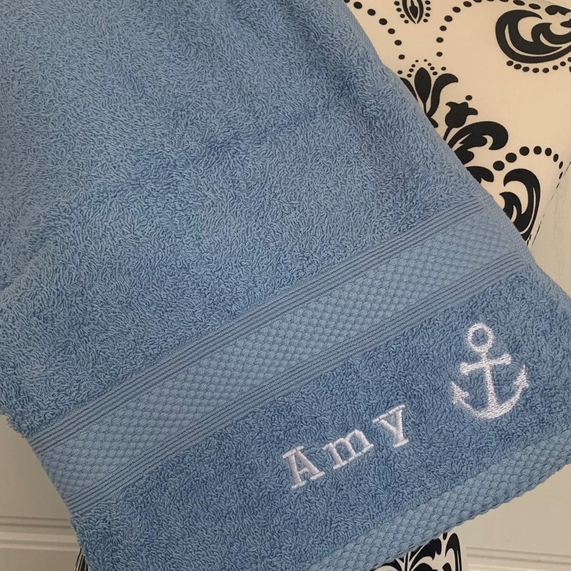Anchor TOWEL - PERSONALISED - FLANNEL / HAND TOWEL / BATH TOWEL - Cool Beans Embroidery & Personalisation