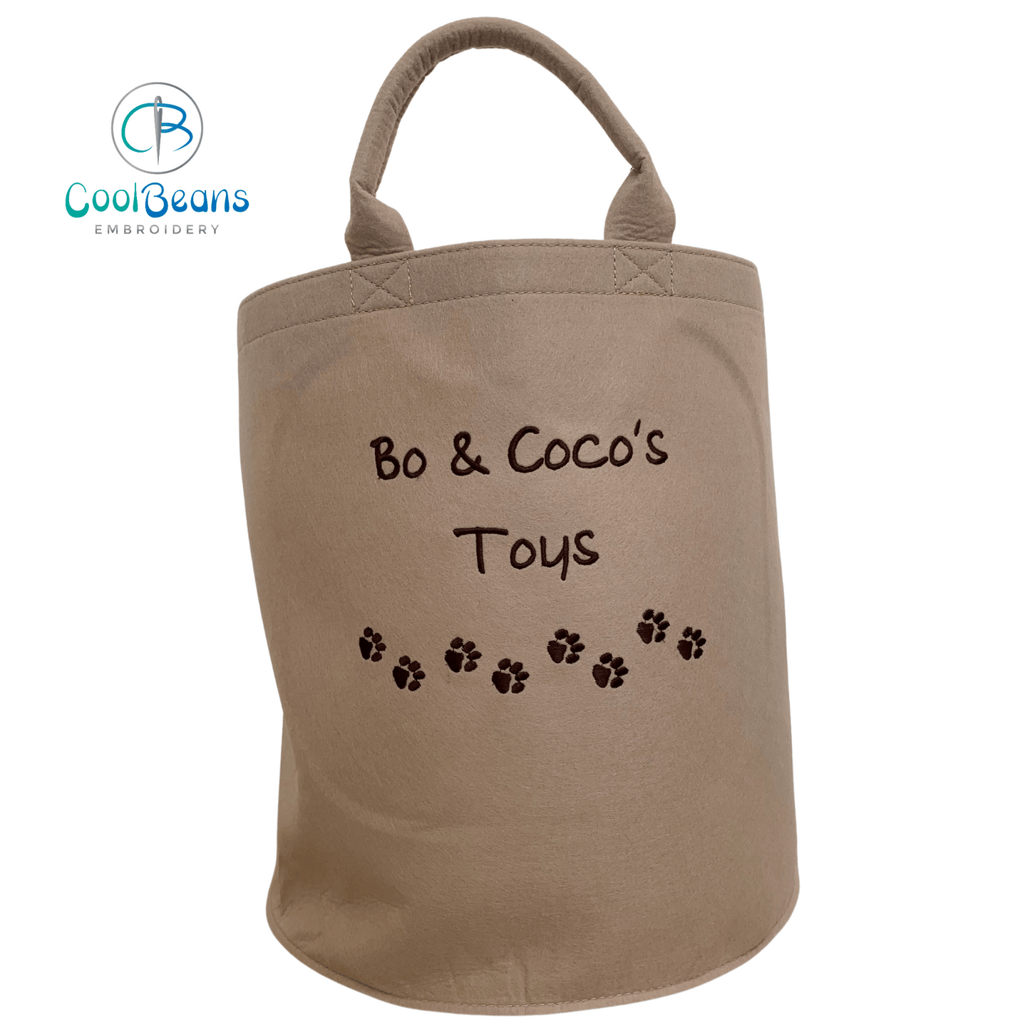 Pet Toy Storage - Mini Paws Felt Trug - Pet Storage Tub - Personalised - Cool Beans Embroidery & Personalisation