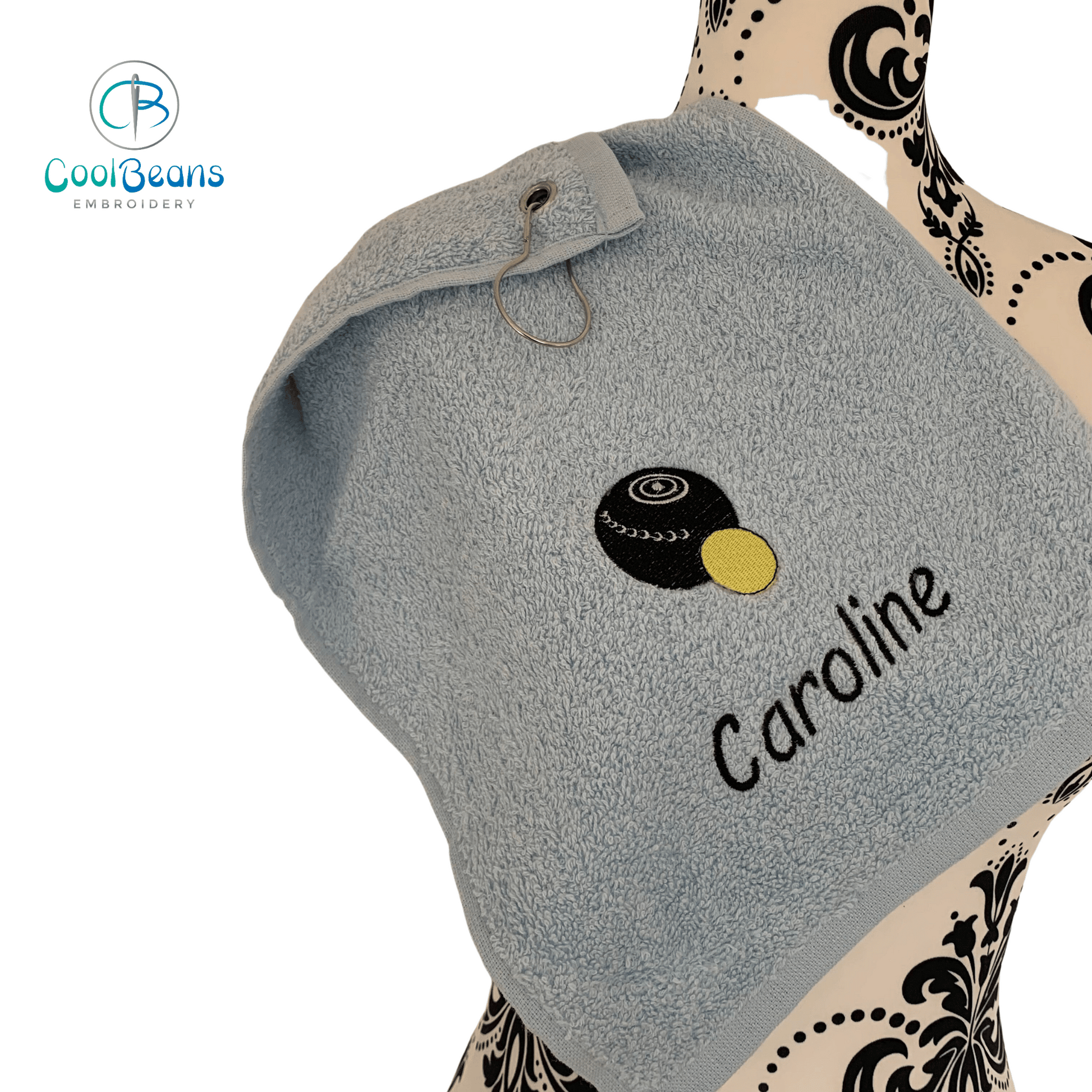 Bowls - Lawn Bowls Towel - Grommet & Hook - 550gsm - Personalised - Cool Beans Embroidery & Personalisation