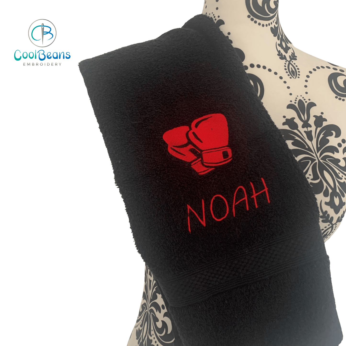 Boxing Gloves Embroidered Towel Personalised - Black