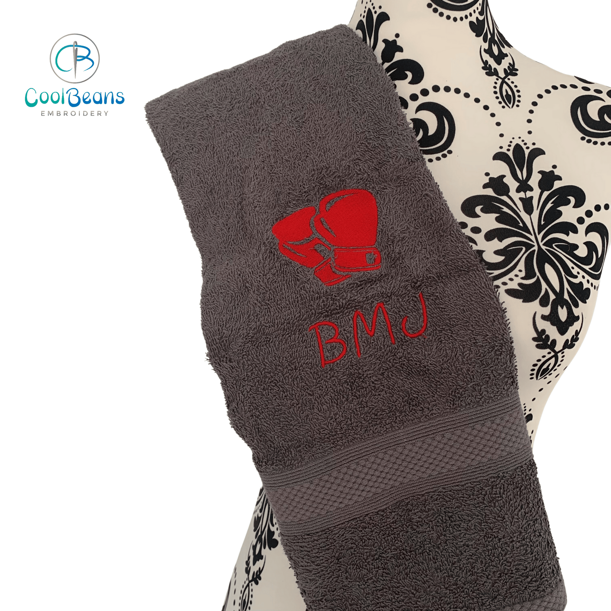 Boxing Gloves Embroidered Personalised Towel - Charcoal