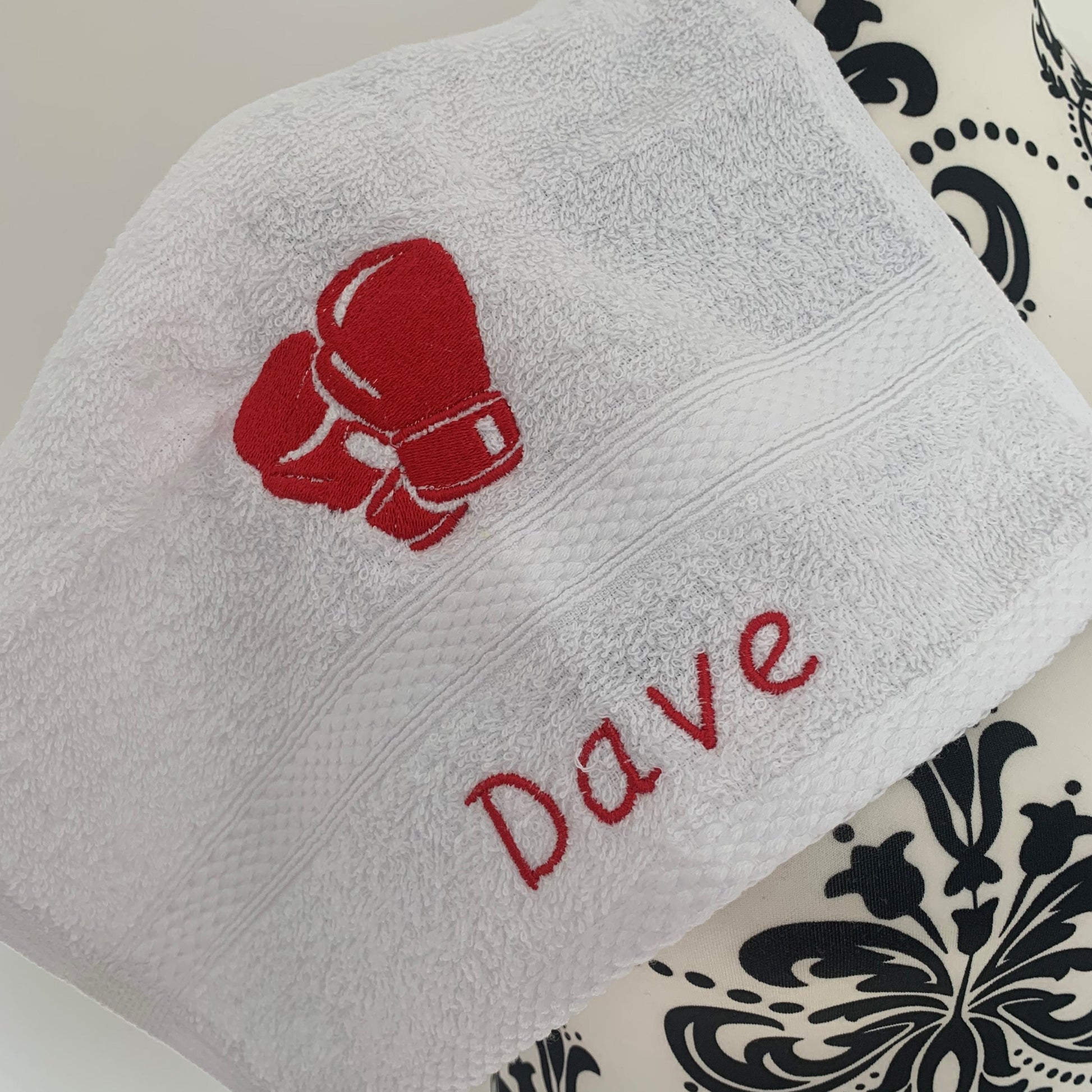 Boxing Gloves Embroidered Personalised Face Cloth - White