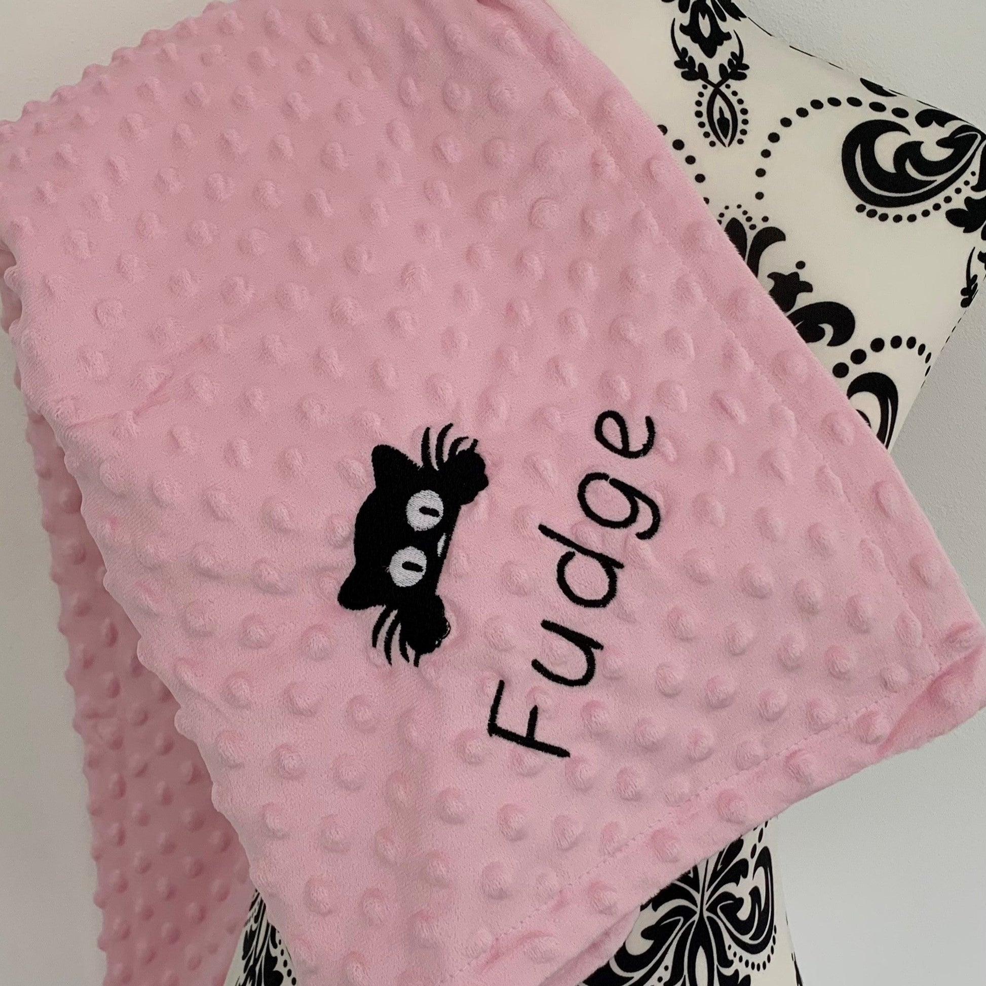 Cat Bubble Blanket Embroidered, Personalised - Pink