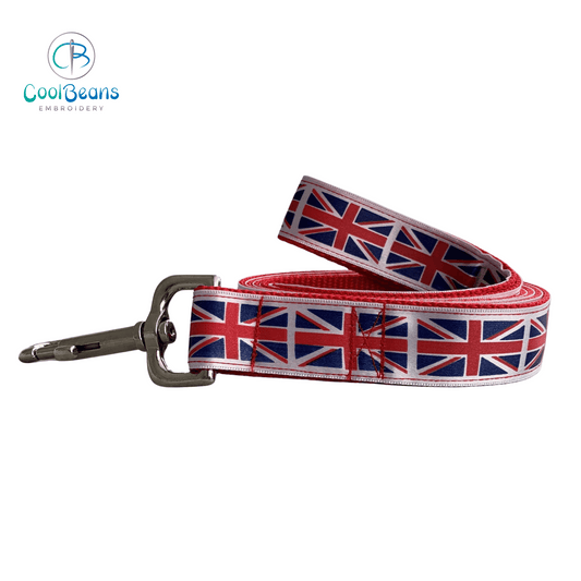 Dog Lead - Union Jack Flag - Handcrafted - Personalised - 25mm / 120cm Length - Cool Beans Embroidery & Personalisation