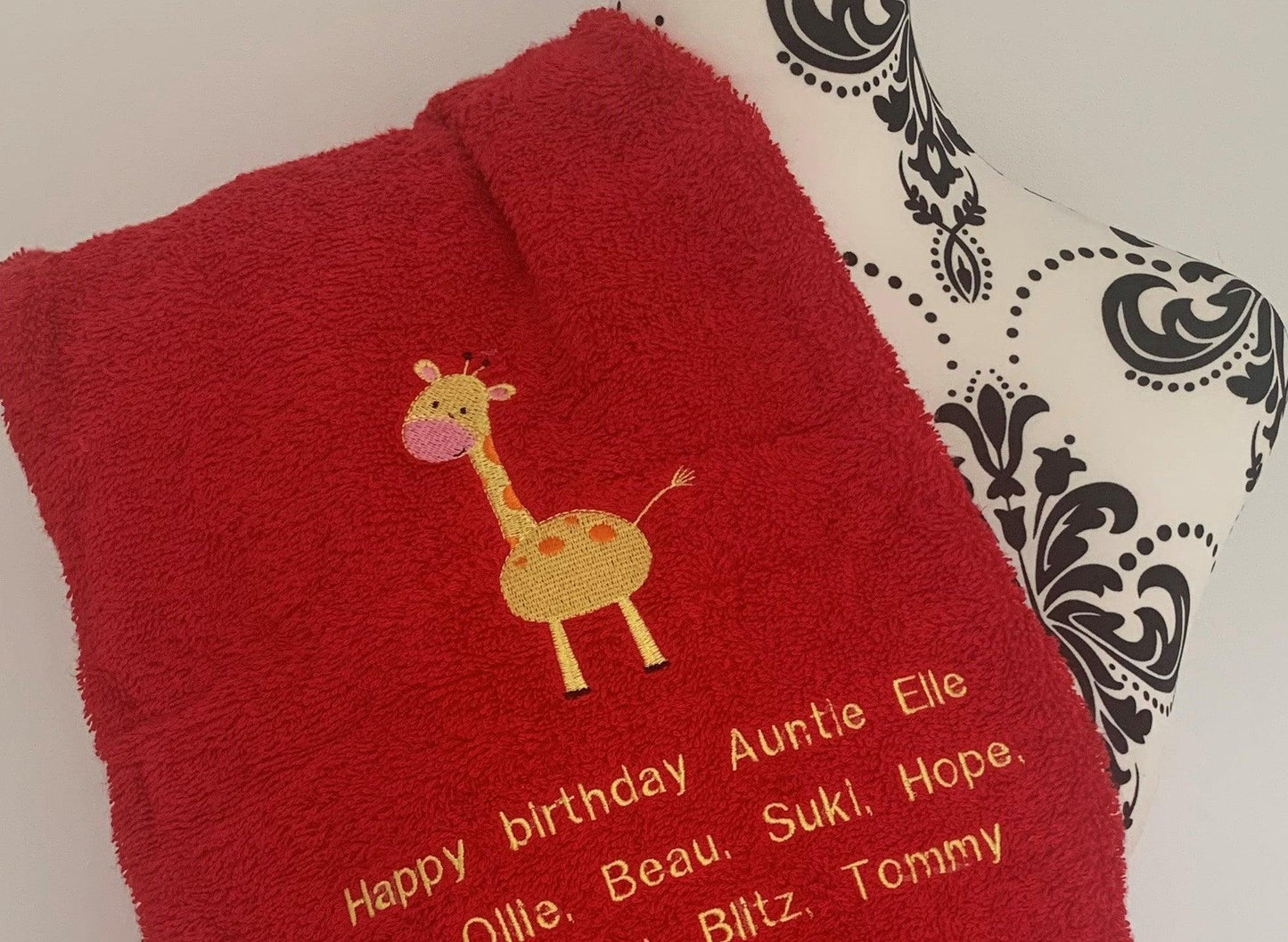 Giraffe Towels - Personalised - Cool Beans Embroidery & Personalisation