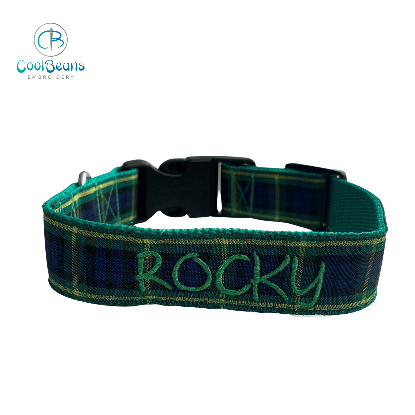 Dog Collar - Tartan Gordon - Handcrafted - Personalised - 25mm - Cool Beans Embroidery & Personalisation