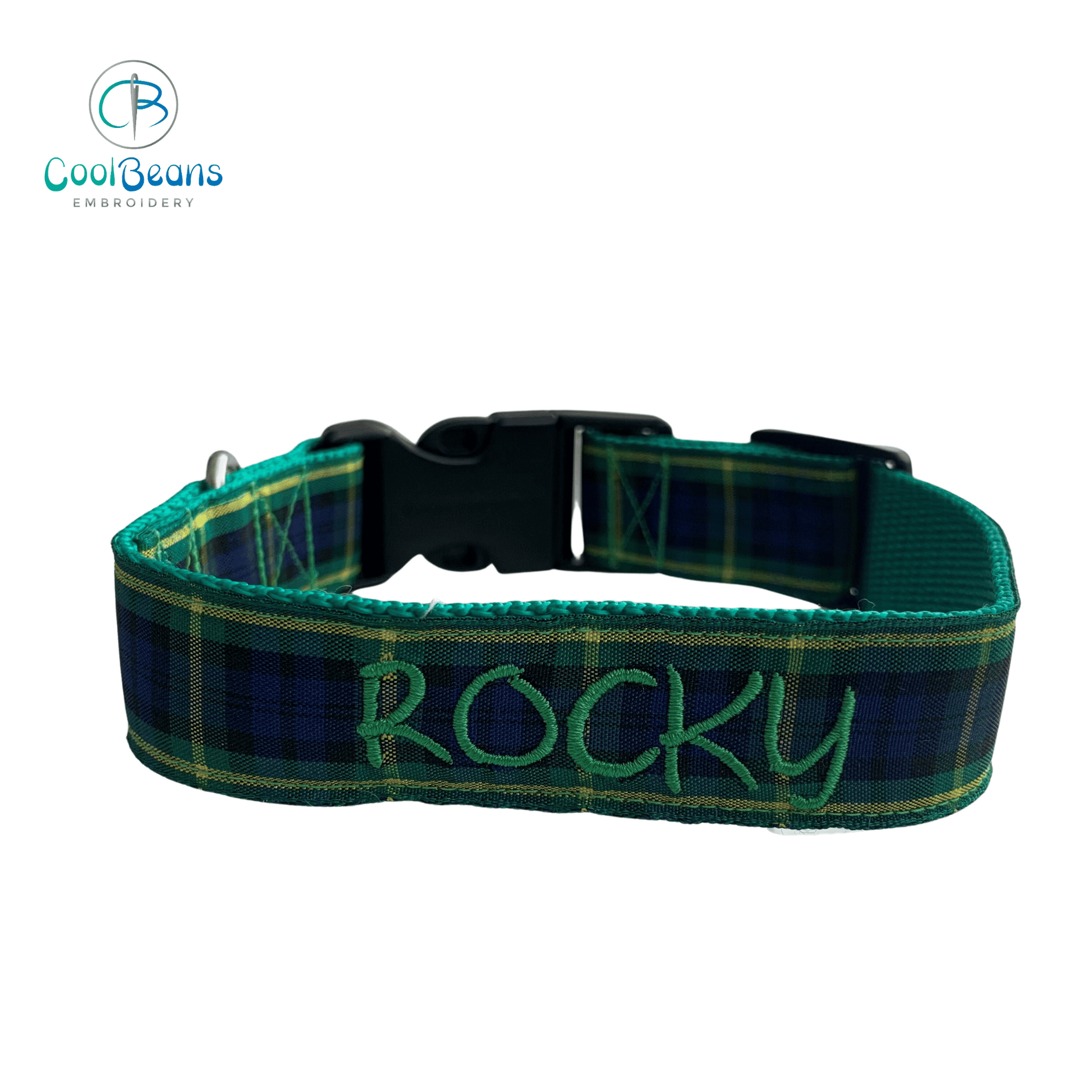 Dog Collar - Tartan Gordon - Handcrafted - Personalised - 25mm - Cool Beans Embroidery & Personalisation