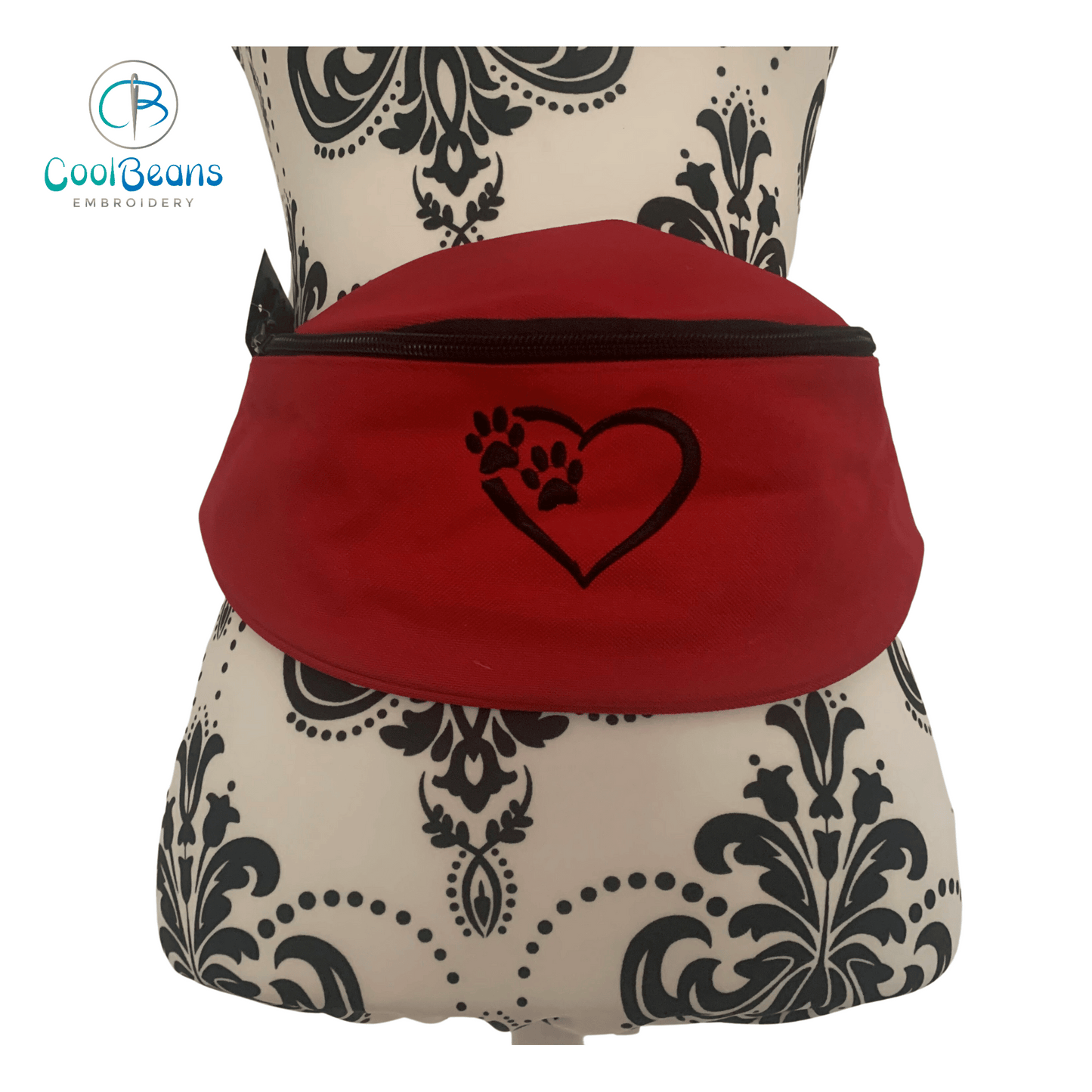Dog Walking - Heart & Paws Belt Bag / 2 Zip Bumbag - Personalised - Cool Beans Embroidery & Personalisation