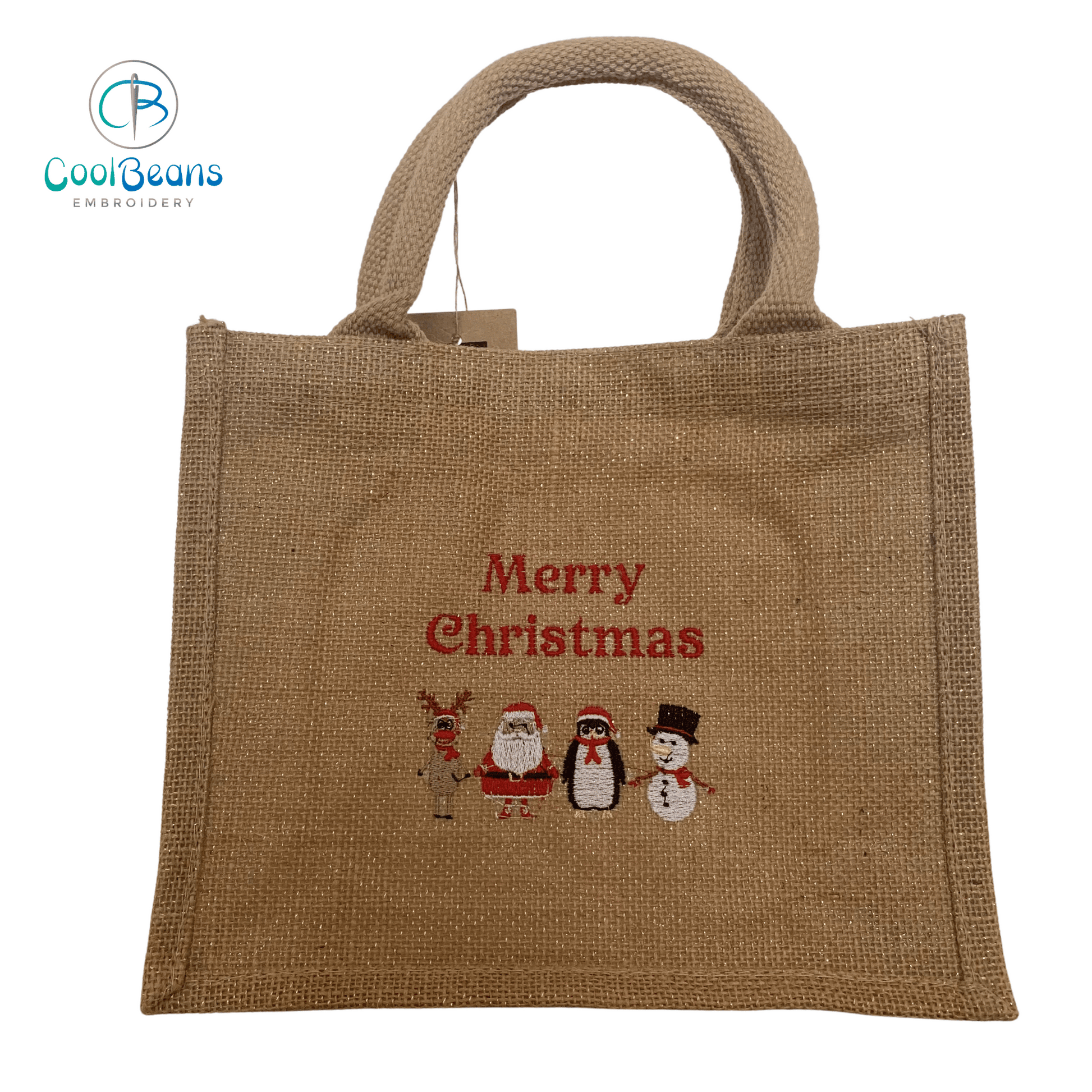 Christmas Jute Gift Bag - Christmas Characters - Personalised - Cool Beans Embroidery & Personalisation