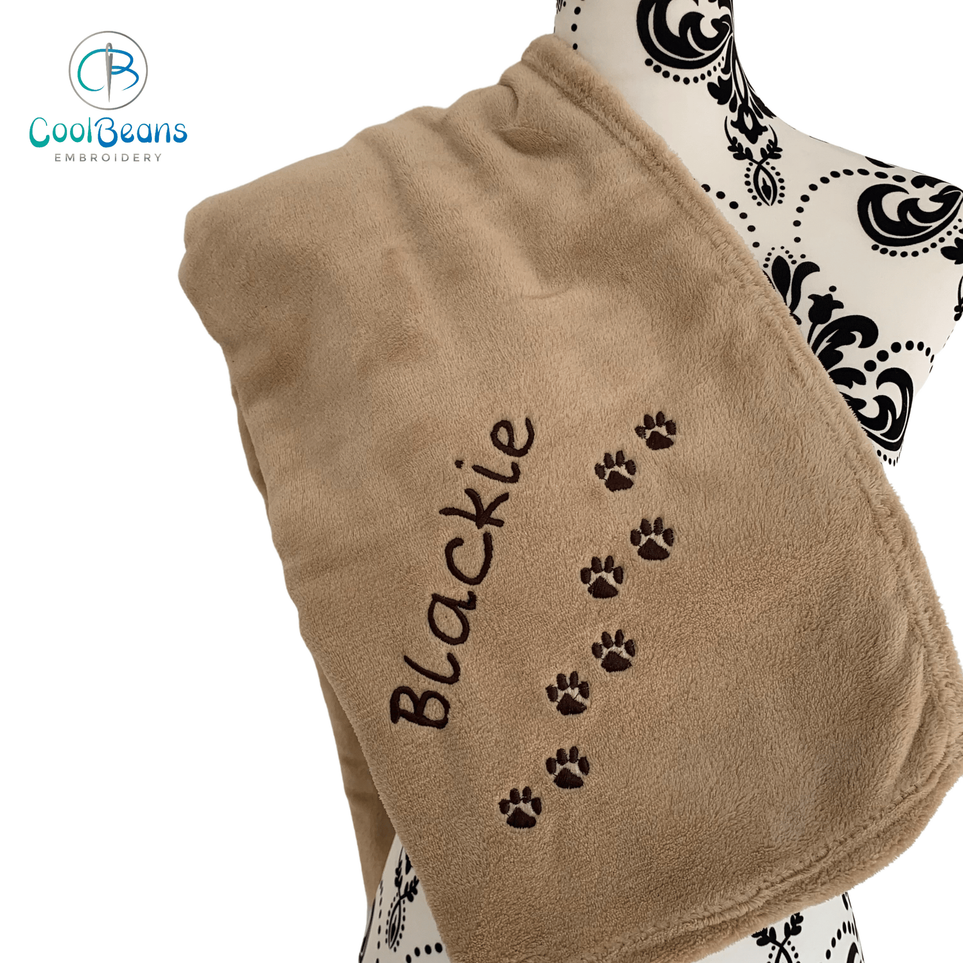 Pet Fleece Blanket - Mini Paws - Personalised in Corner - Cool Beans Embroidery & Personalisation