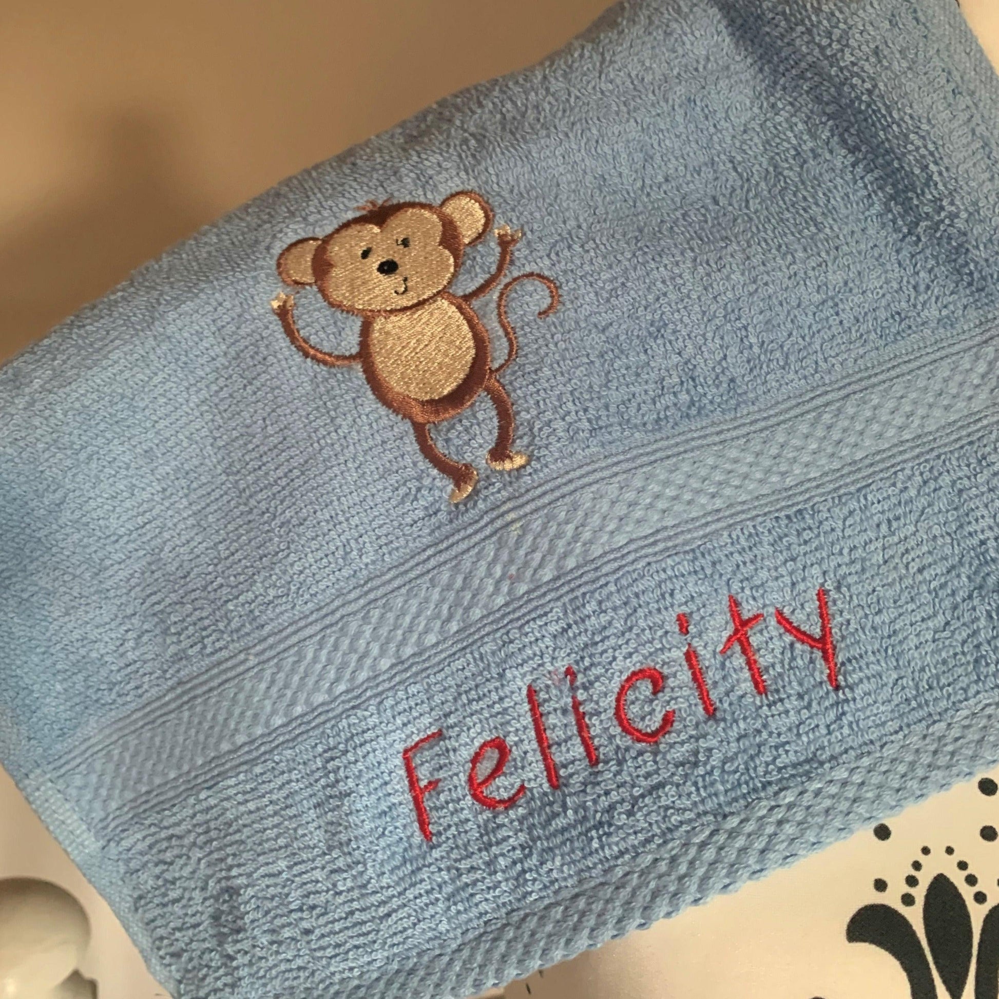 Monkey Waving Towels - Personalised - Cool Beans Embroidery & Personalisation