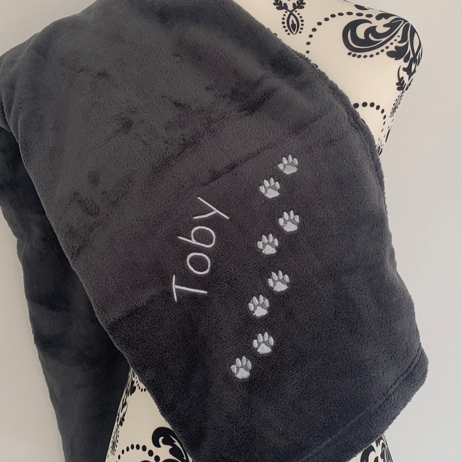 Pet Fleece Blanket - Paw Prints - Personalised in Corner - Cool Beans Embroidery & Personalisation