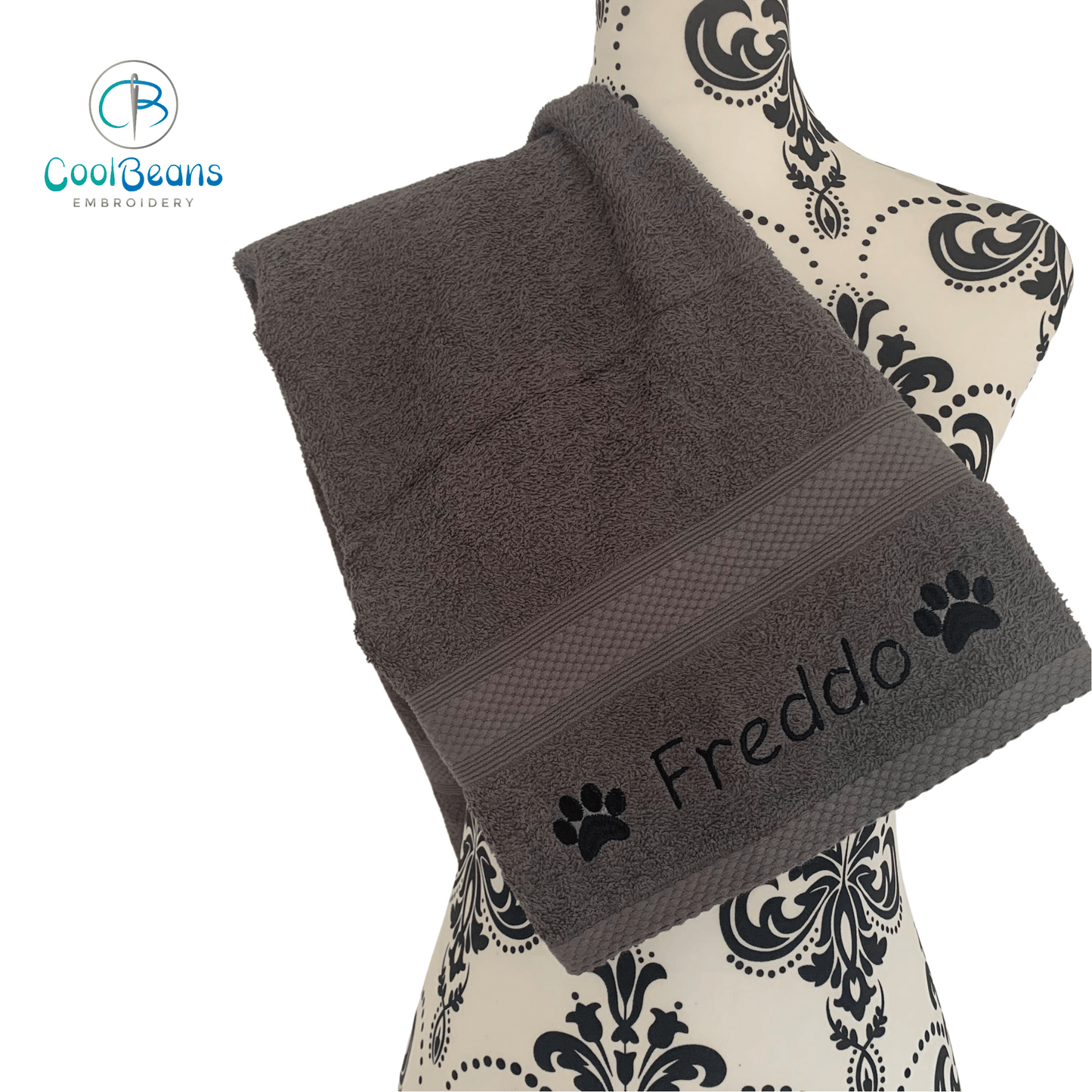 Dog Towels - Paws Side - Personalised - Charcoal