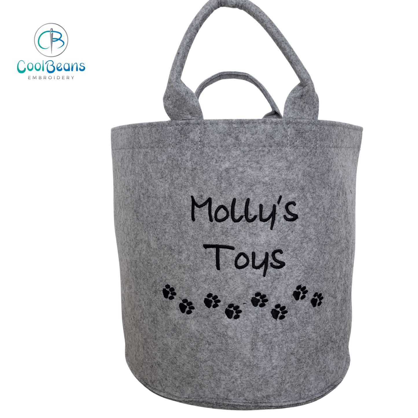 Pet Toy Storage - Mini Paws Felt Trug - Pet Storage Tub - Personalised - Cool Beans Embroidery & Personalisation