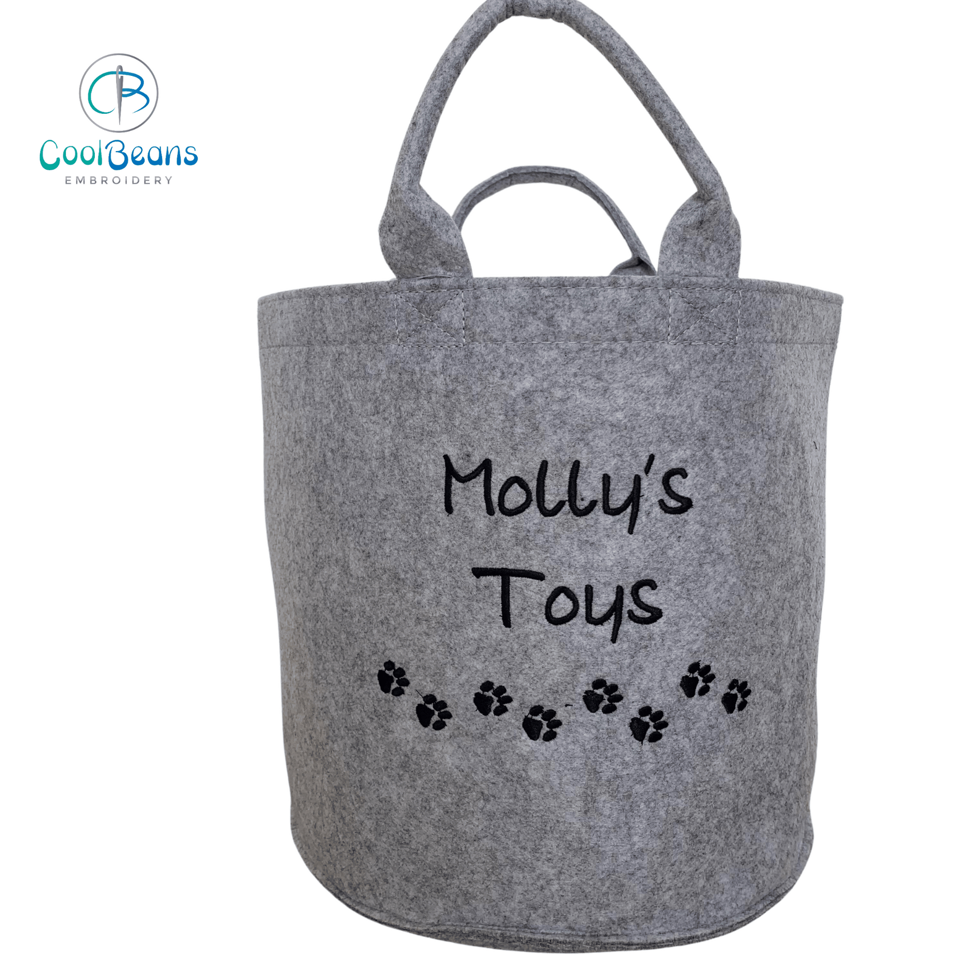 Pet Toy Storage - Mini Paws Felt Trug - Pet Storage Tub - Personalised - Cool Beans Embroidery & Personalisation