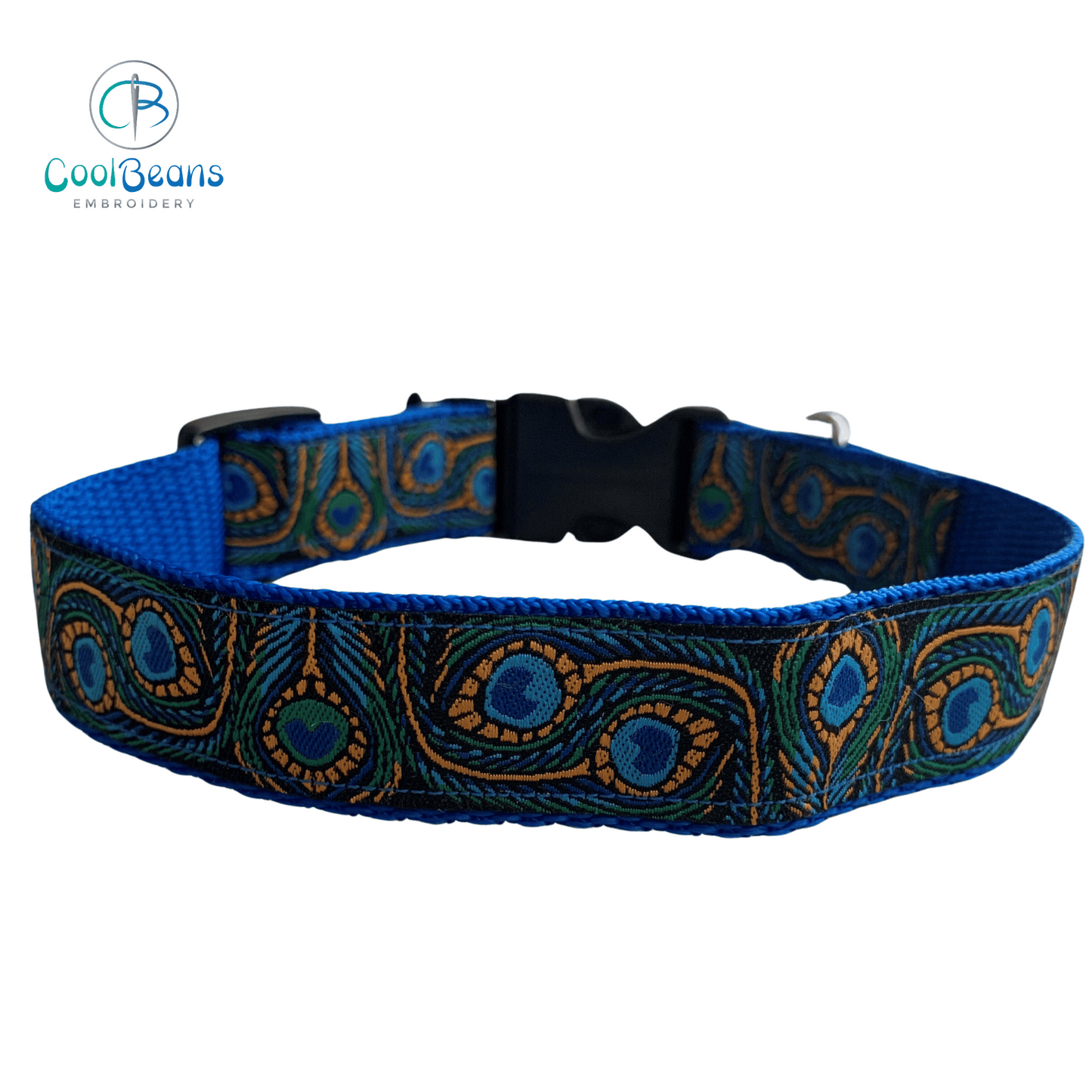 Dog Collar - Peacock - Handcrafted Jacquard - Personalised - 25mm - Cool Beans Embroidery & Personalisation