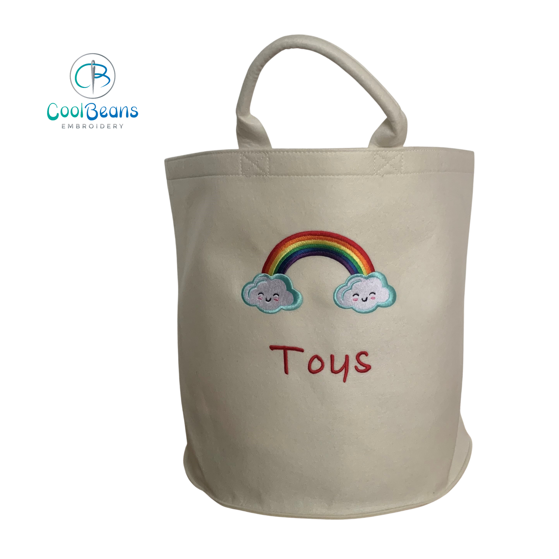 Rainbow Clouds Felt Trug - Toy Storage Tub - Personalised - Cool Beans Embroidery & Personalisation