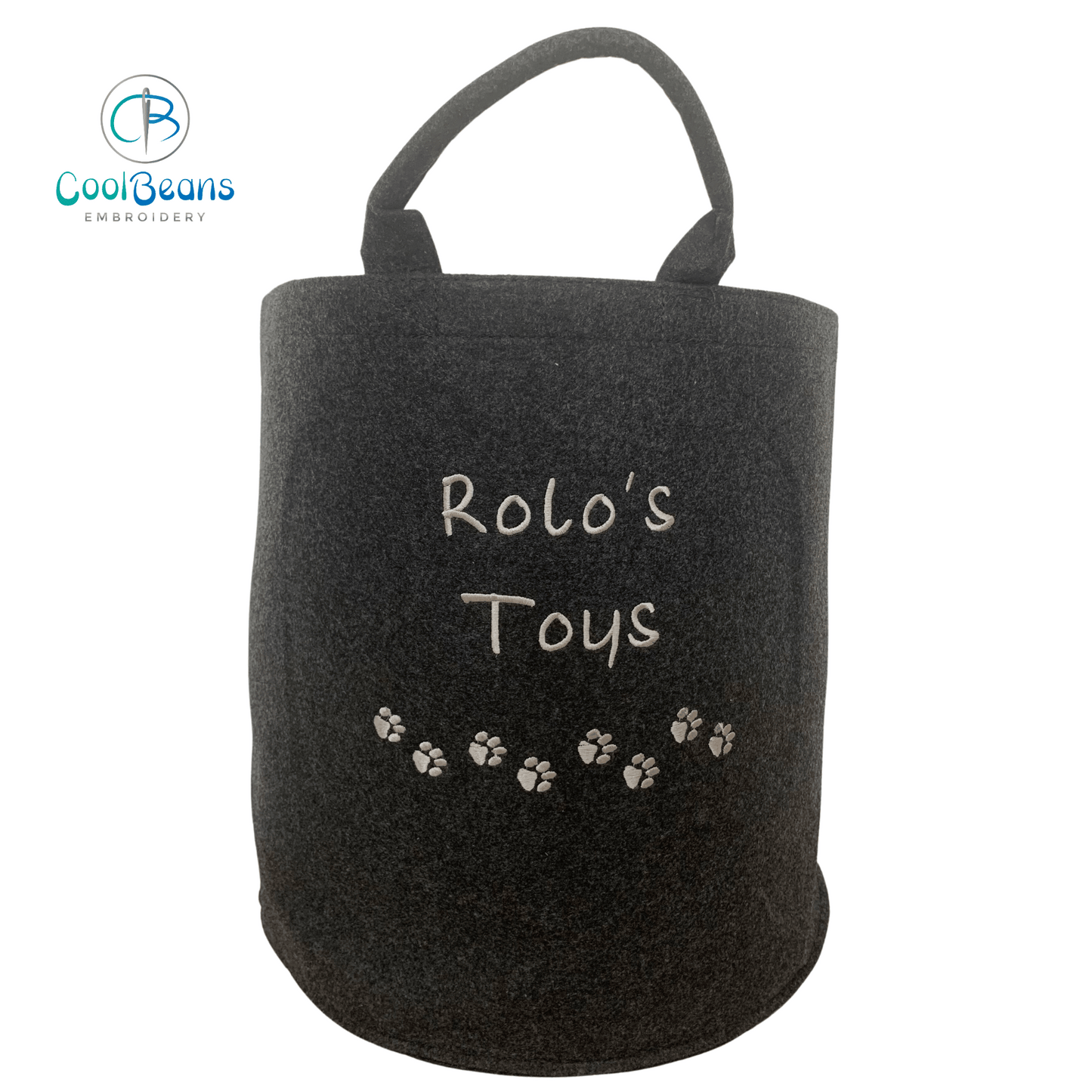 Pet Toy Storage - Mini Paws Felt Trug - Pet Storage Tub - Personalised - Cool Beans Embroidery & Personalisation