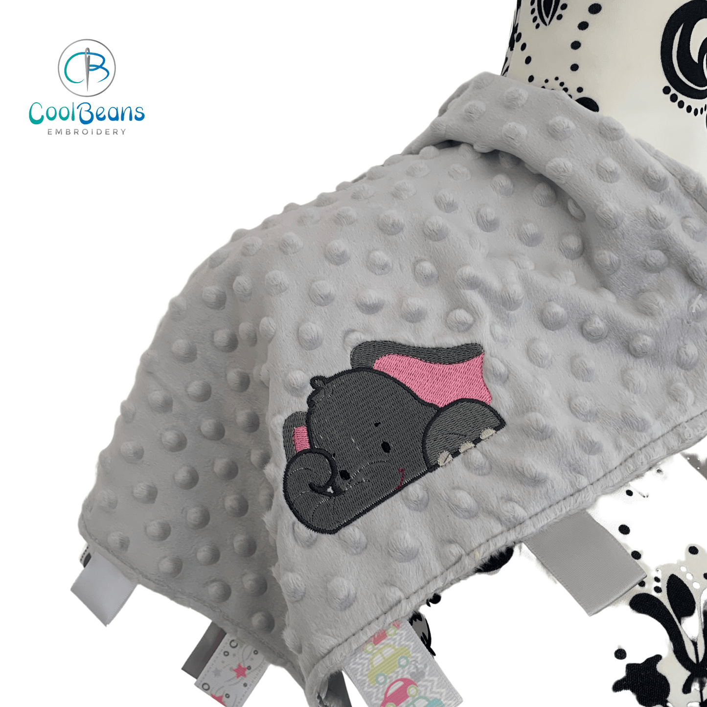 Elephant - Baby Bubble Taggy Blanket / Satin Comforter - Personalised - Silver