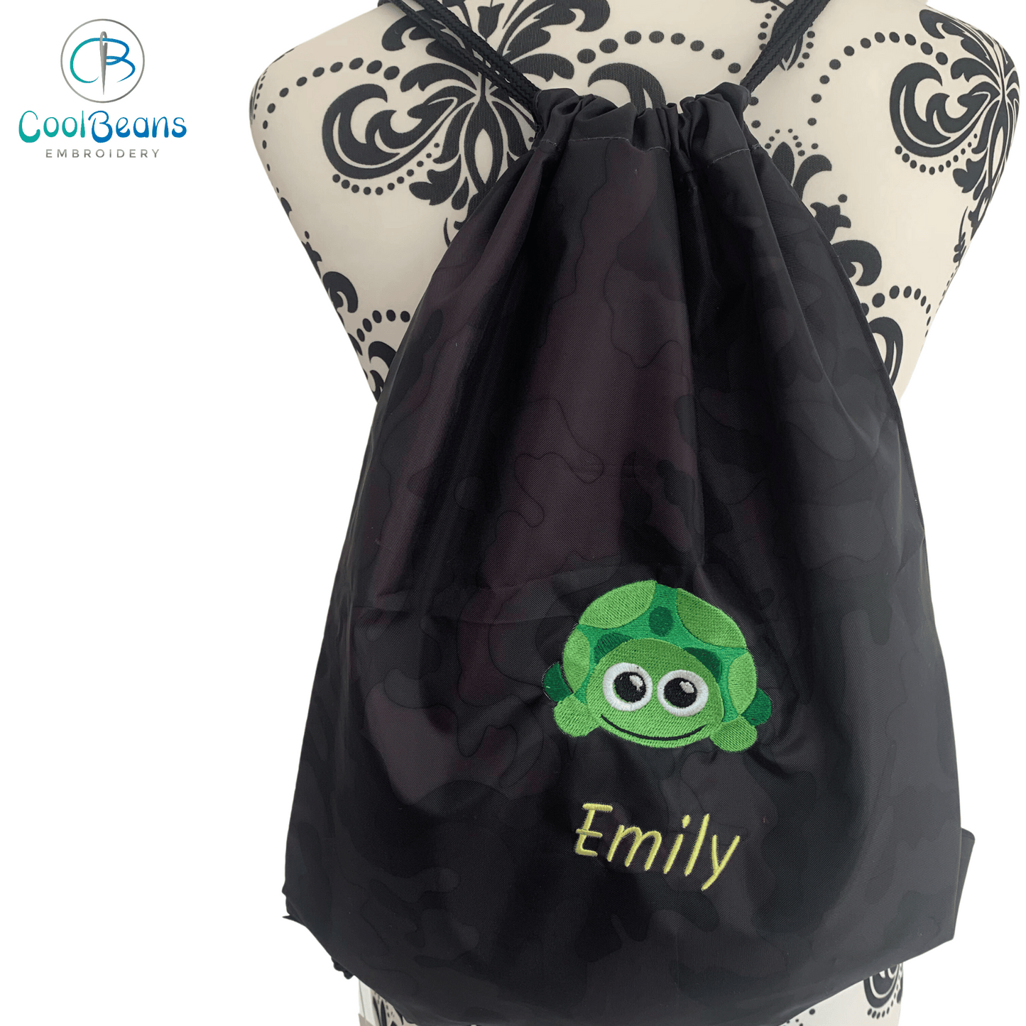 Tortoise A Drawstring Gym Bag - Personalised - Cool Beans Embroidery & Personalisation