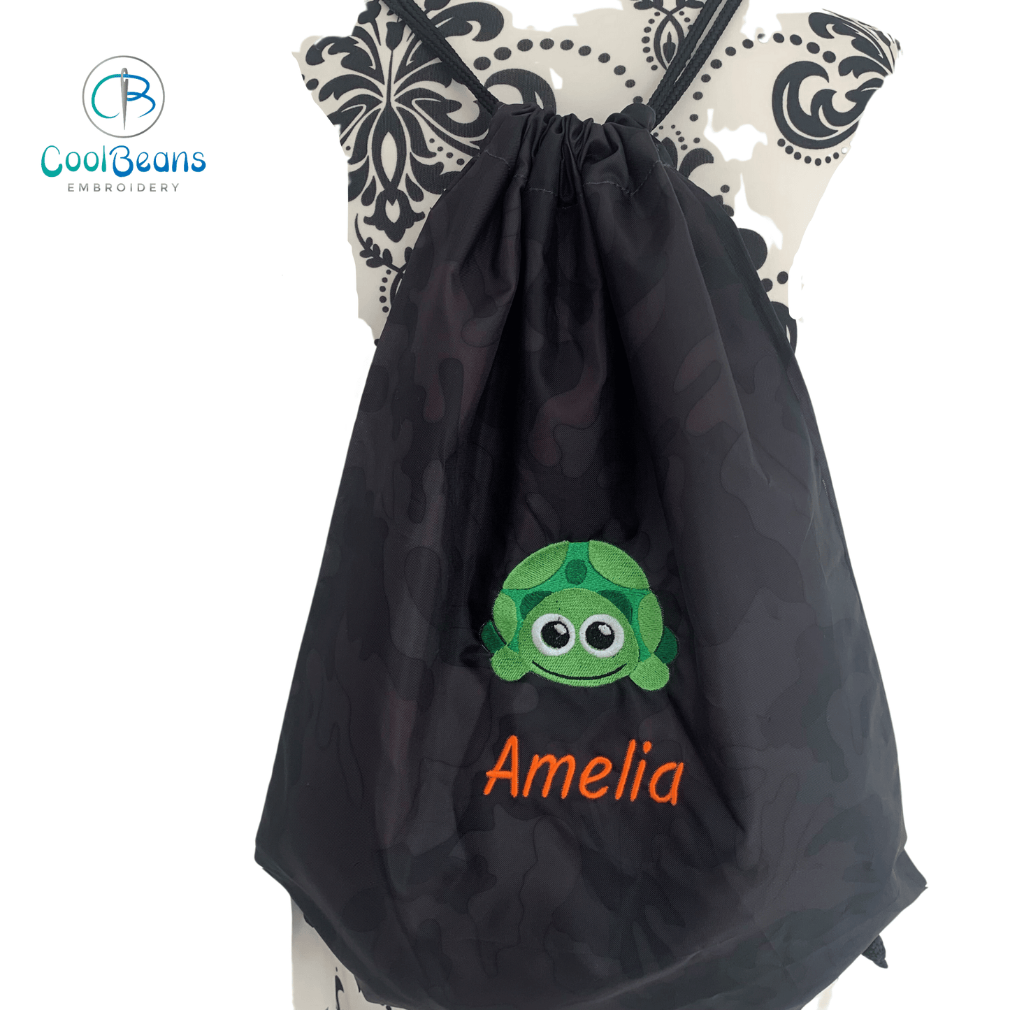 Tortoise A Drawstring Gym Bag - Personalised - Cool Beans Embroidery & Personalisation