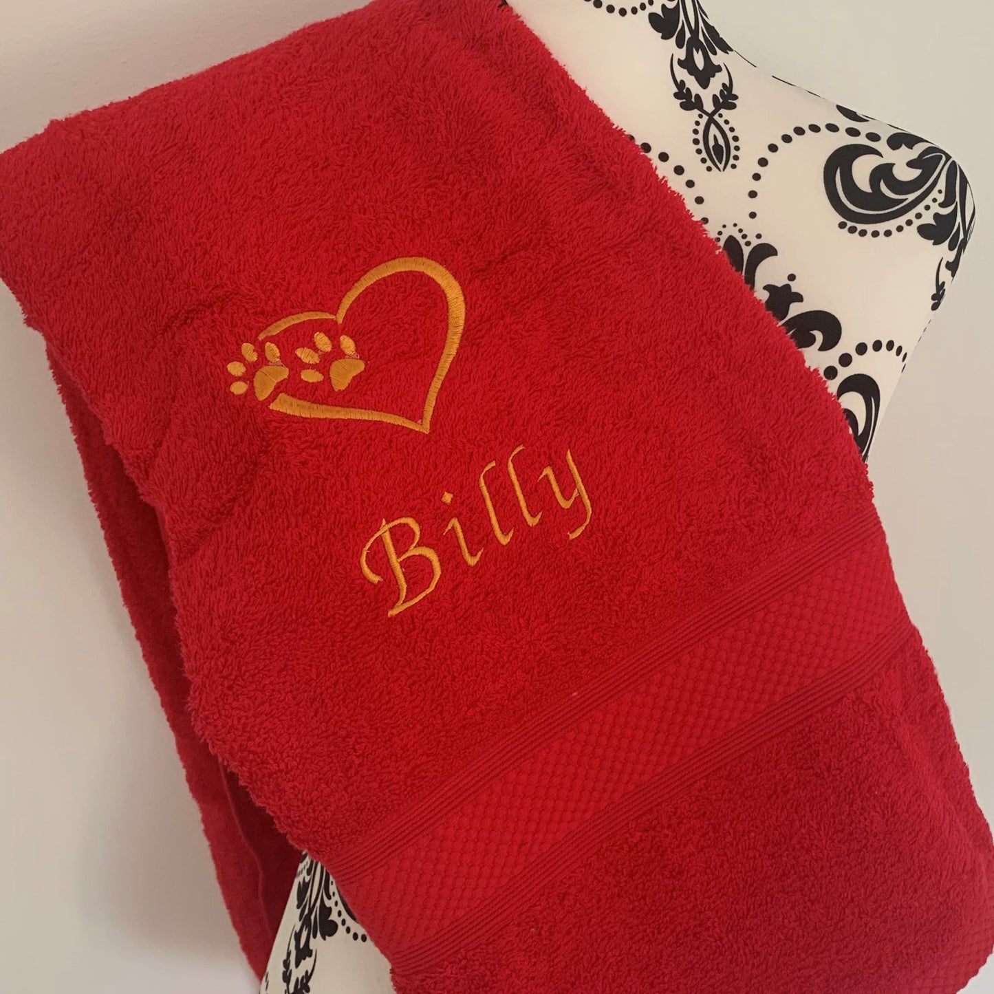 Dog Towels - Paws in Heart - Personalised - Red