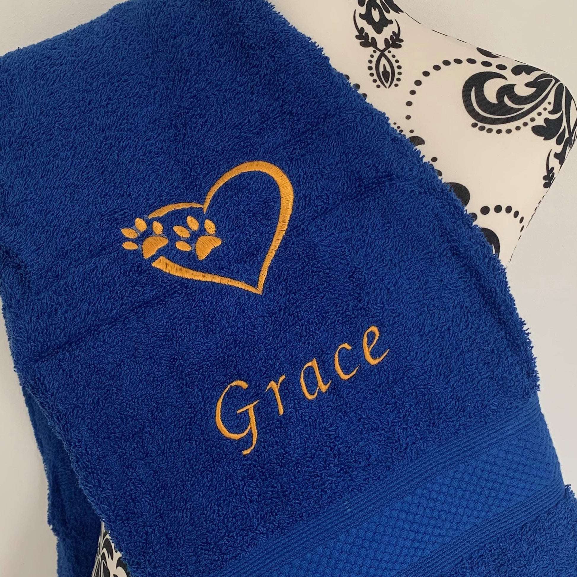Dog Towels - Paws in Heart - Personalised - Royal Blue