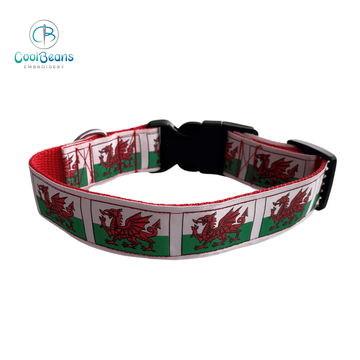 Dog Collar - Wales Welsh Flag - Handcrafted - Personalised - 25mm - Cool Beans Embroidery & Personalisation