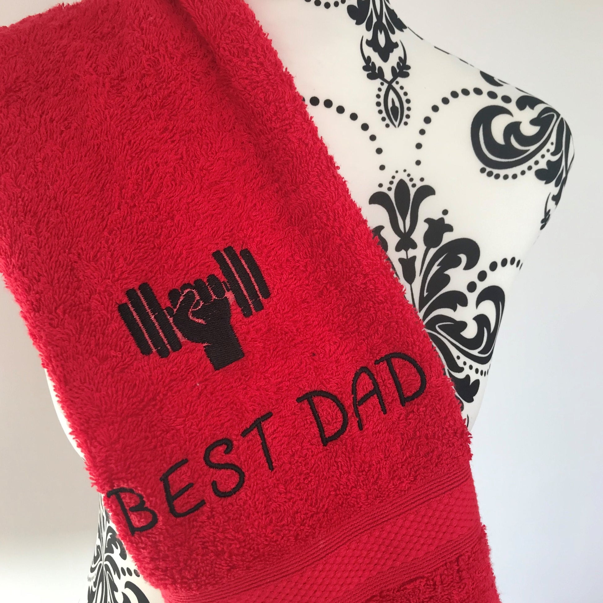 Gym Weights Embroidered Personalised Towel - Red