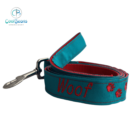 Dog Lead - Paws Woof - Handcrafted - Personalised - 25mm / 120cm Length - Cool Beans Embroidery & Personalisation