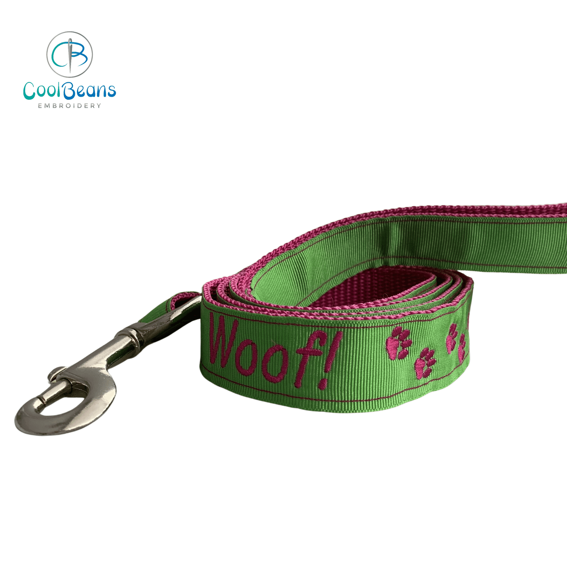 Dog Lead - Paws Woof - Handcrafted - Personalised - 25mm / 120cm Length - Cool Beans Embroidery & Personalisation