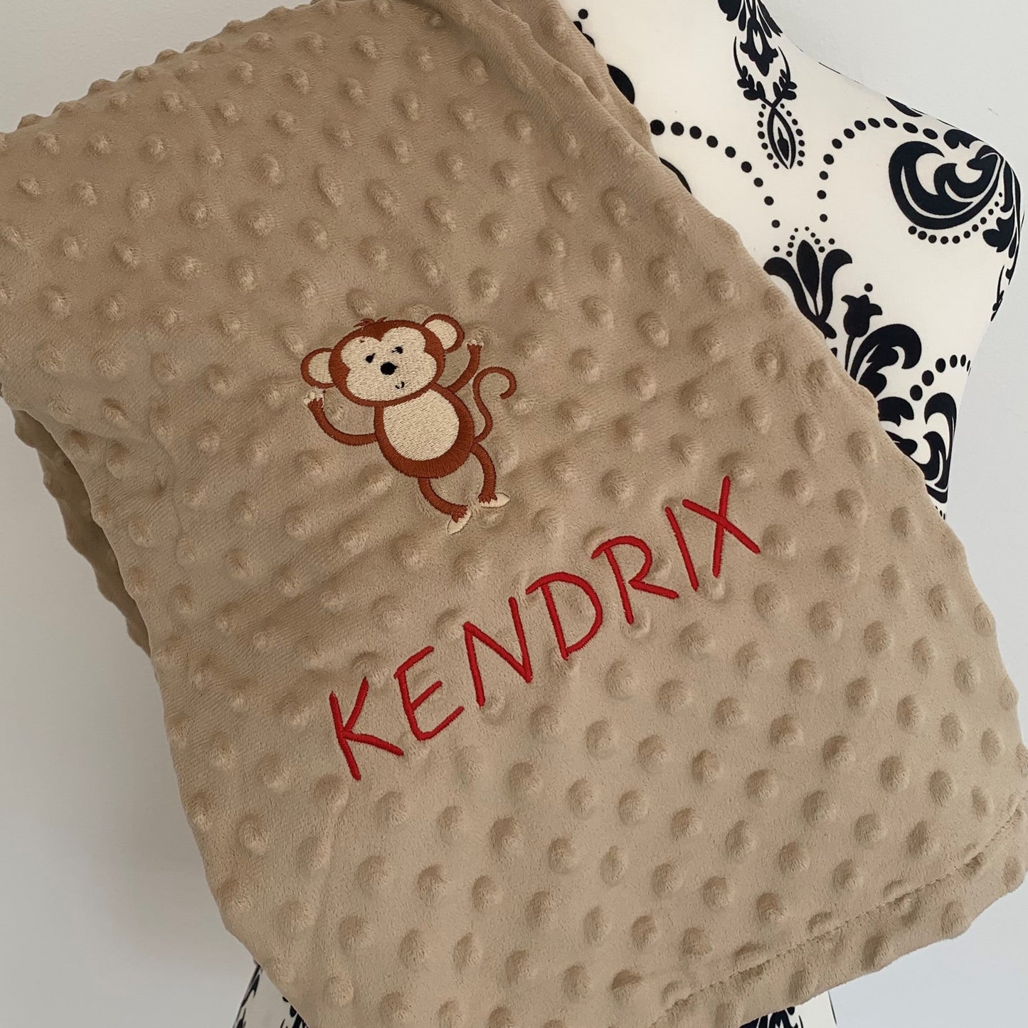 Monkey Waving - Baby Bubble Blanket - Personalised - Cool Beans Embroidery & Personalisation