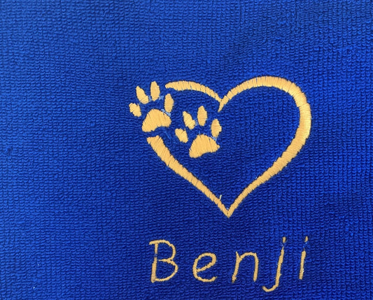 Dog Towels - Heart & 2 Paws - Personalised - Cool Beans Embroidery & Personalisation